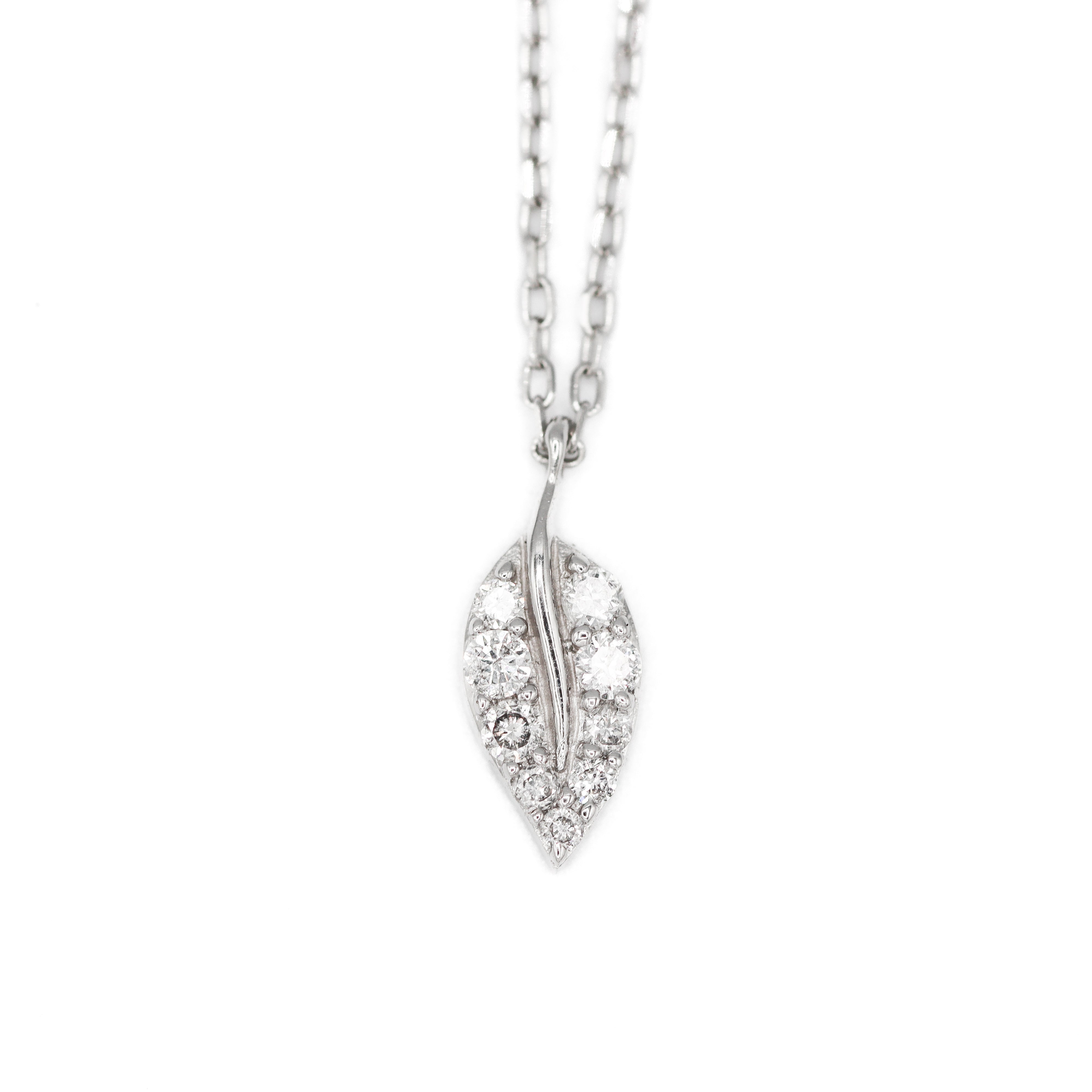 14K White Gold  2CT. Leaf Diamond Accented Pendant