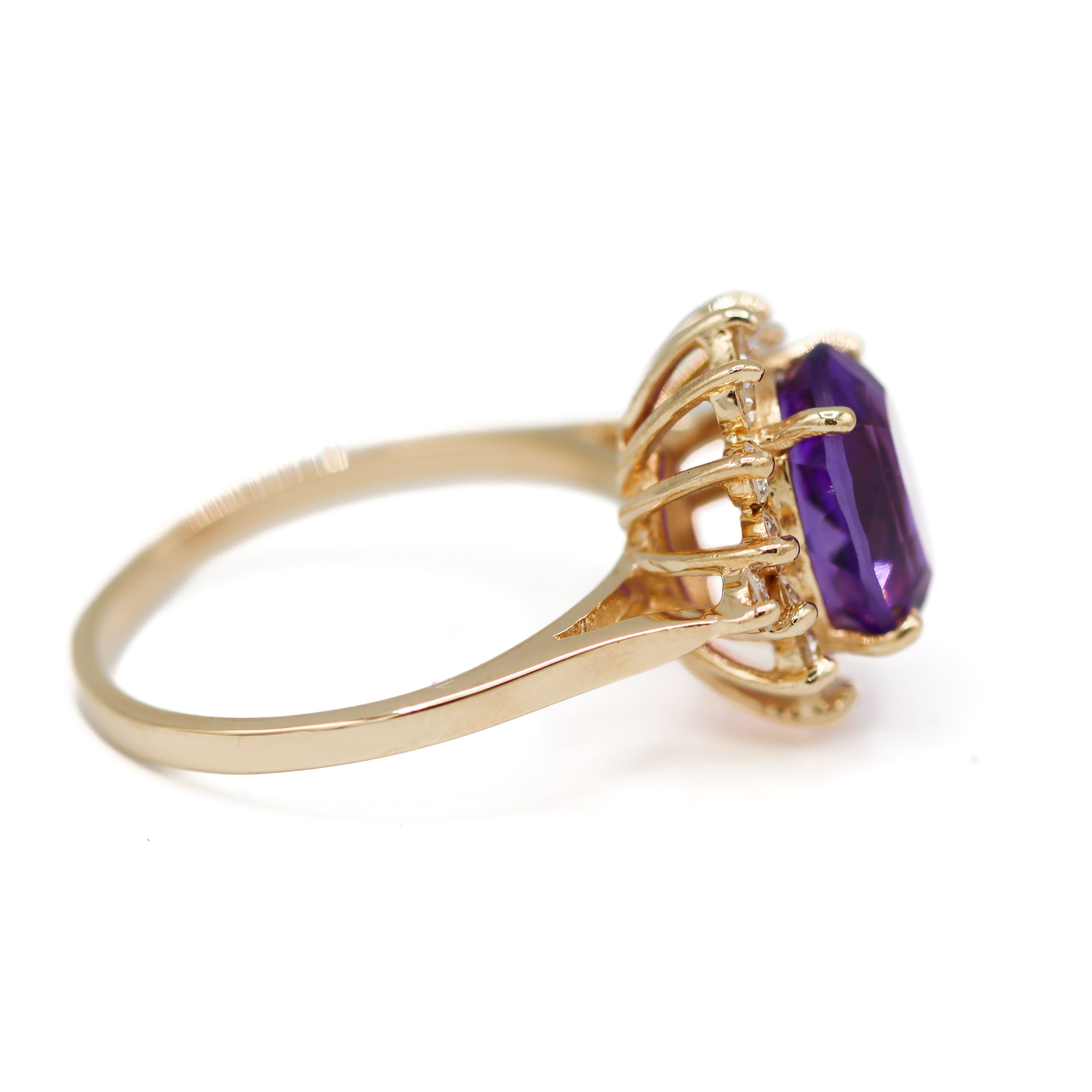 Side view of amethyst and diamond ring