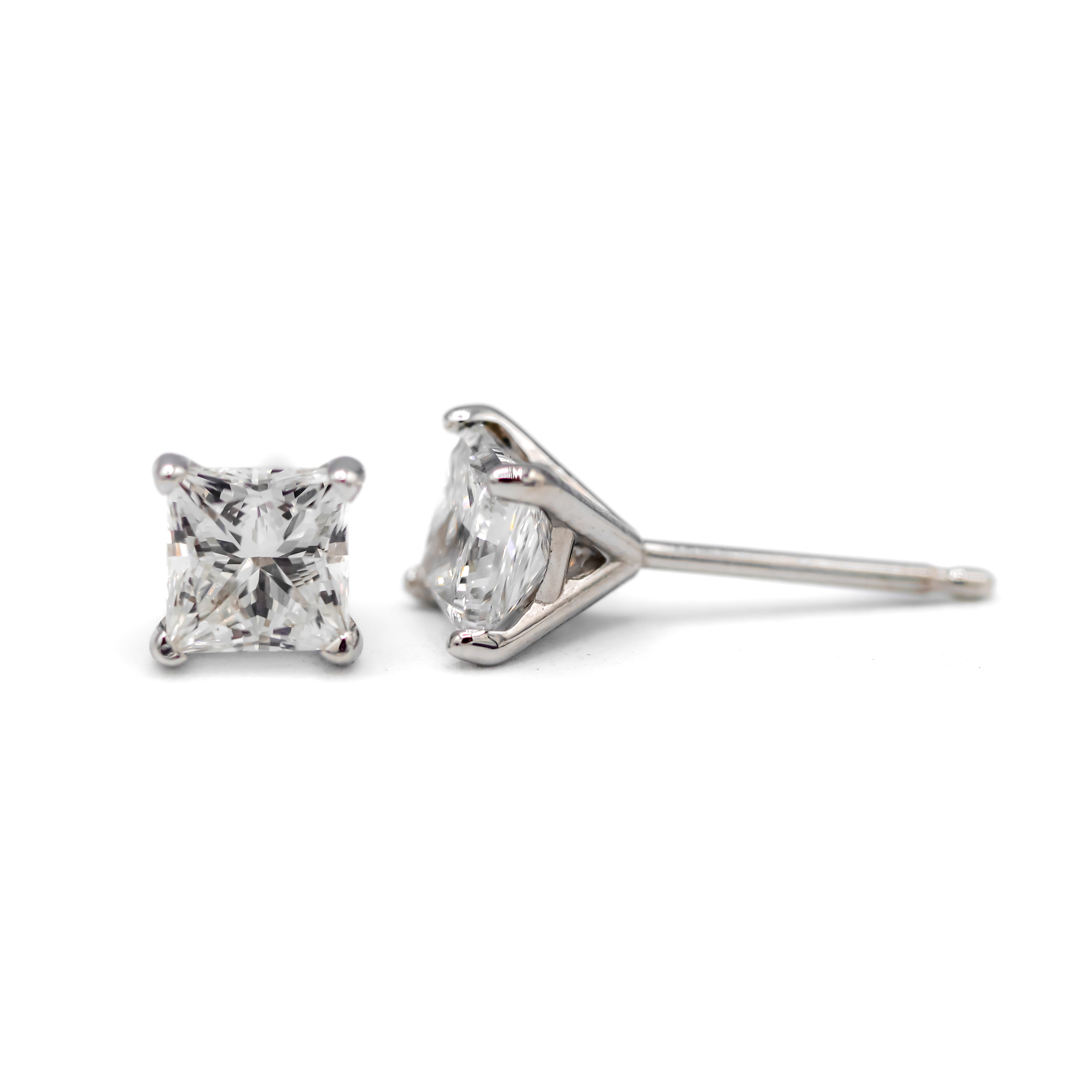 Image of Princess-Cut Diamond Studs on white background