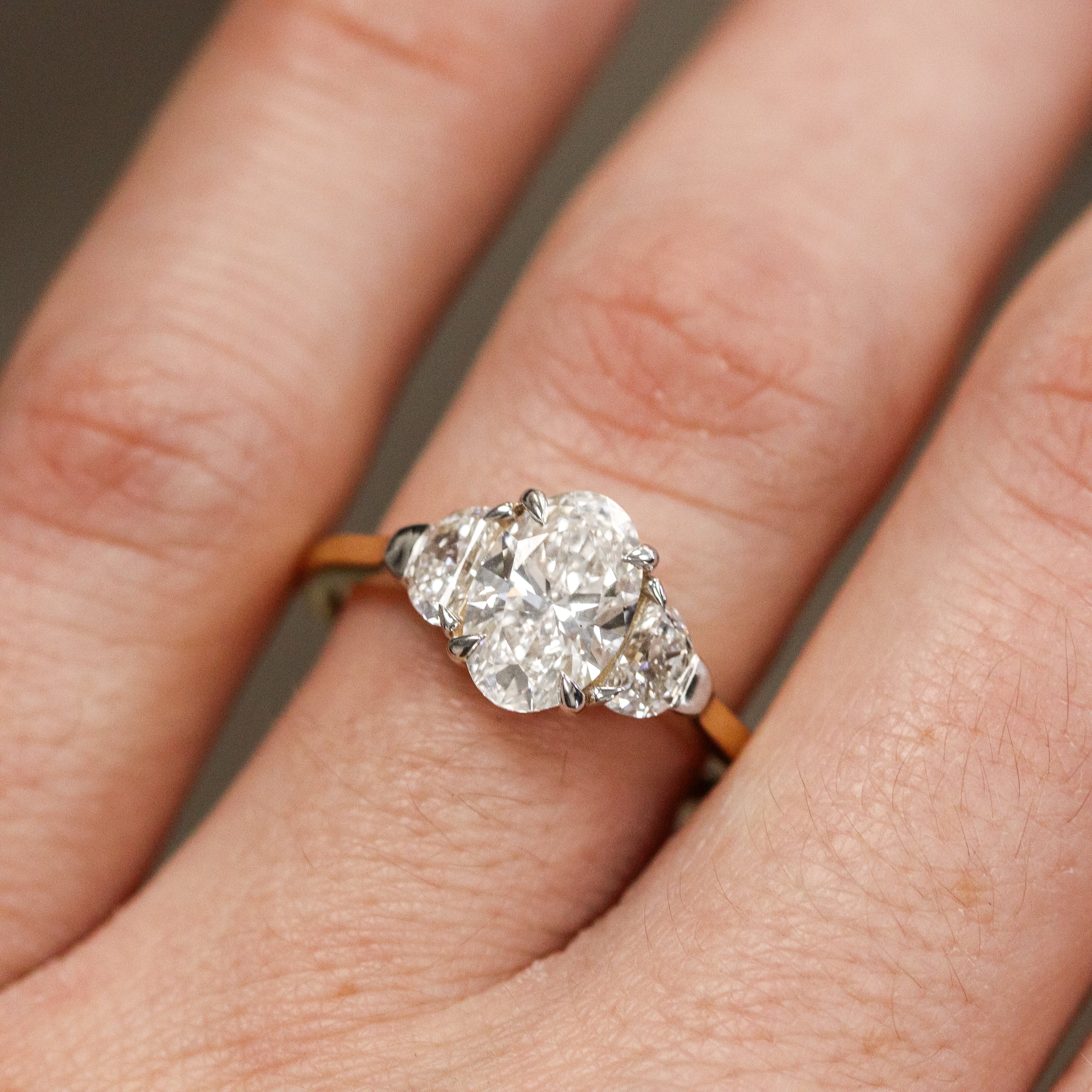 The "LUNA" — 14K Yellow Gold Certified 2CTW. Oval-Cut Lab-Grown Diamond 3-Stone Engagement Ring