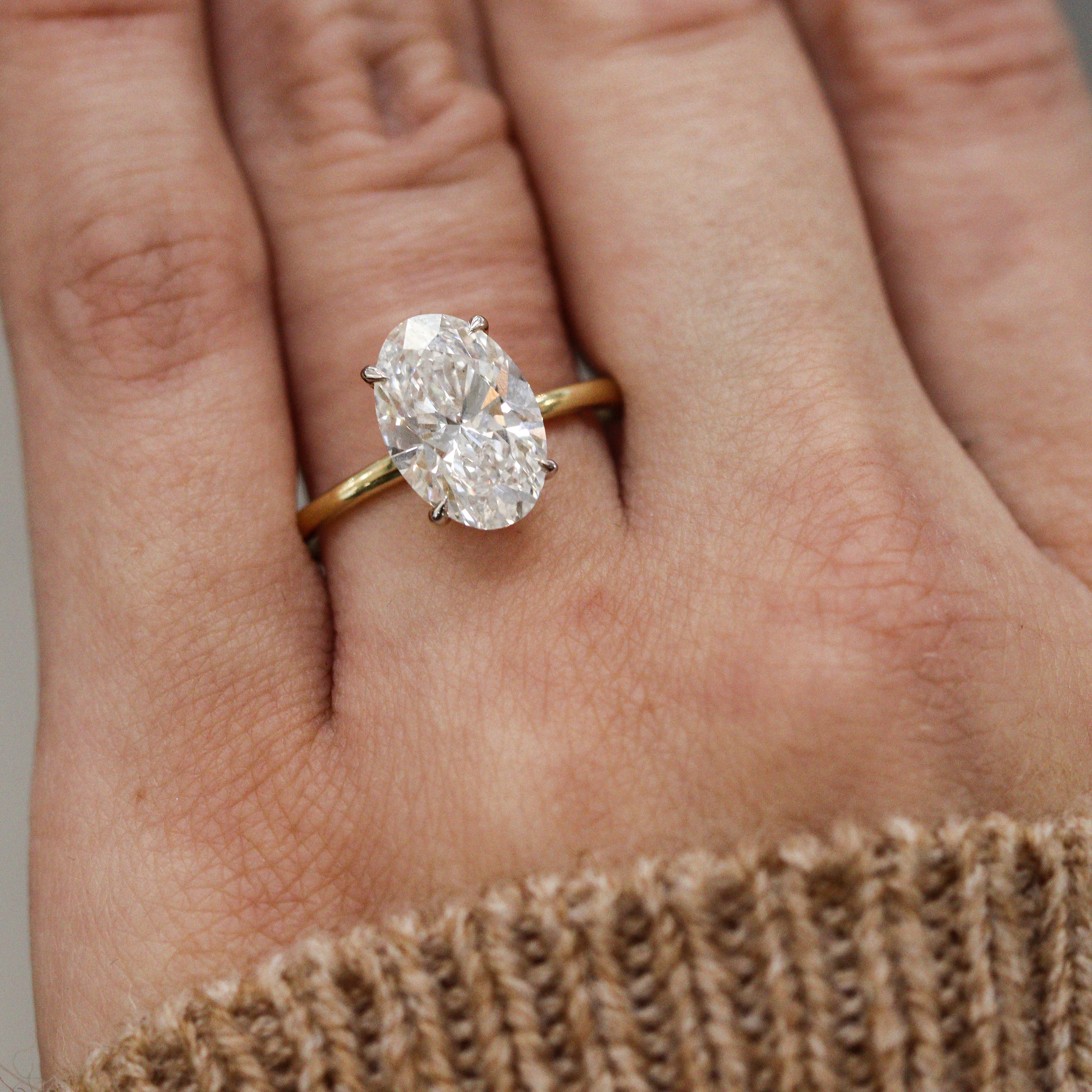 The "ANNA" —  14K Yellow Gold Certified 3CT. Oval Hidden-Halo Lab-Grown Solitaire Engagement Ring