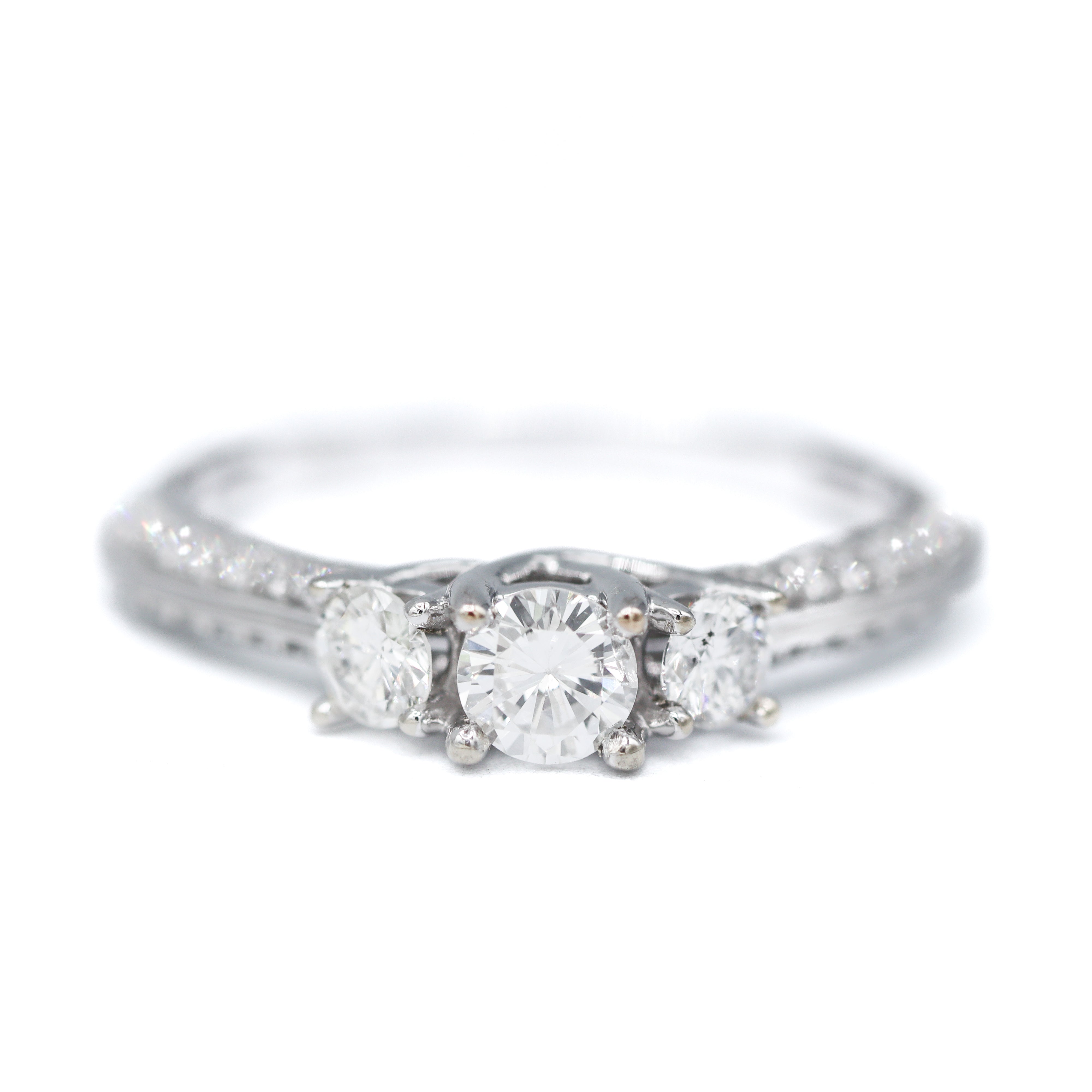 Front View 3-Stone Natural Diamond Accented Engagment Ring