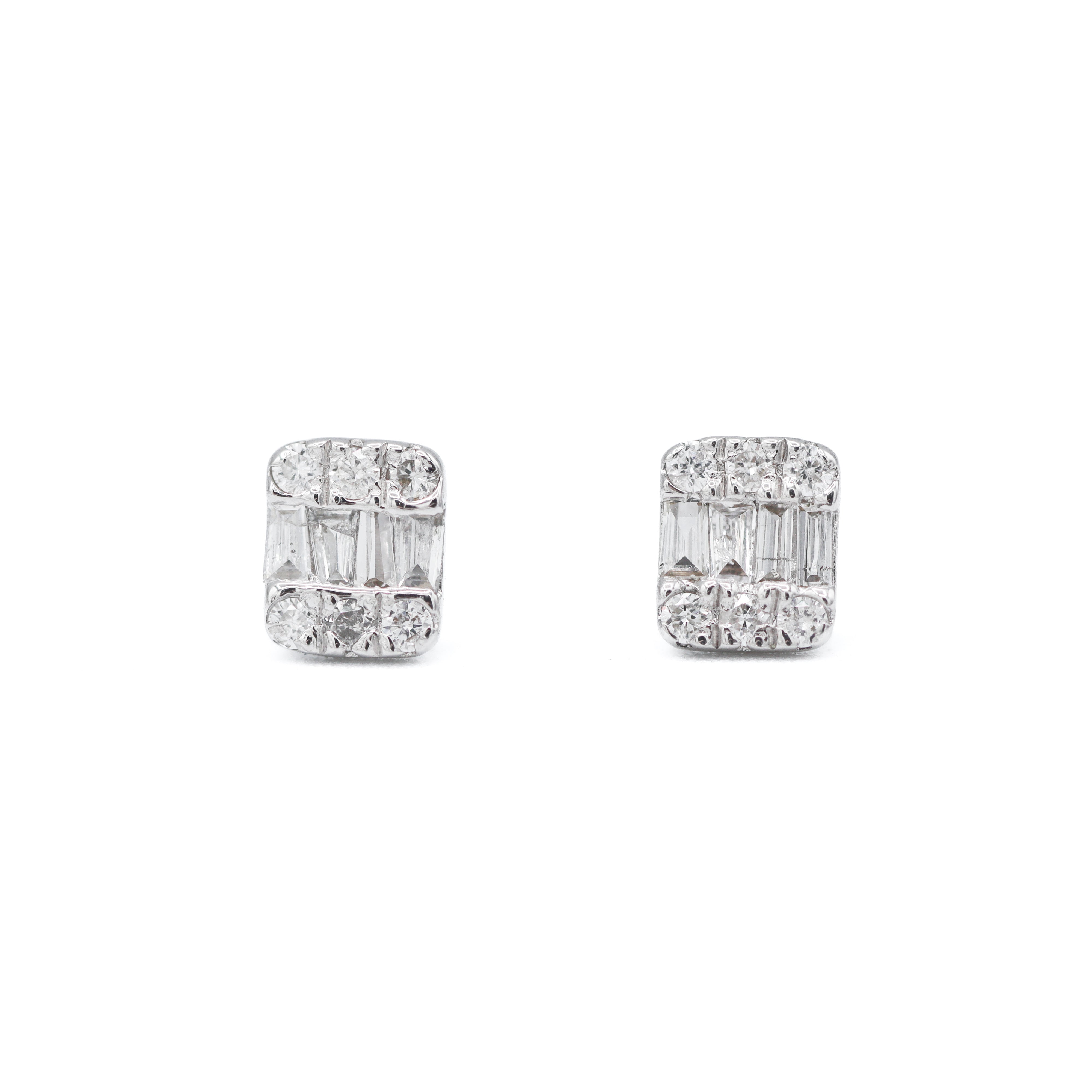 Front View of 18K White Gold Diamond Cluster Studs