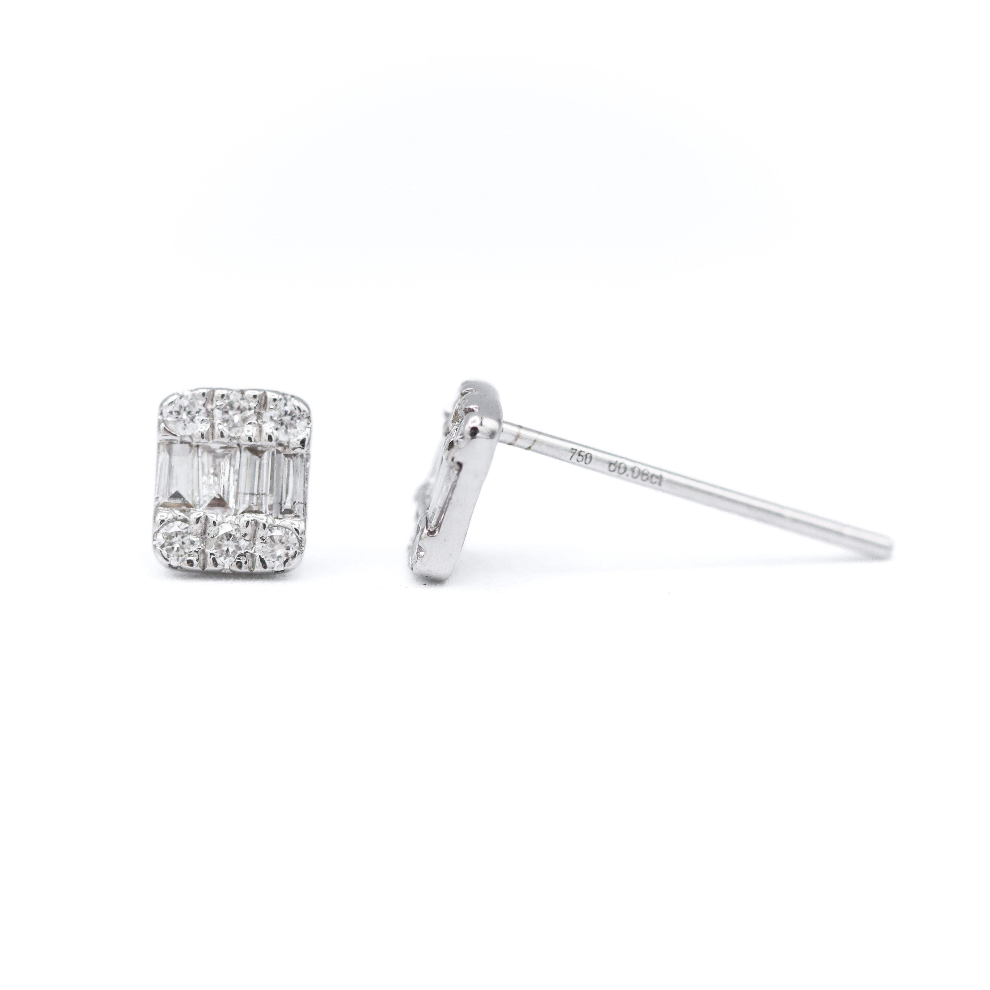 Front & Side View of 18K White Gold Diamond Cluster Studs