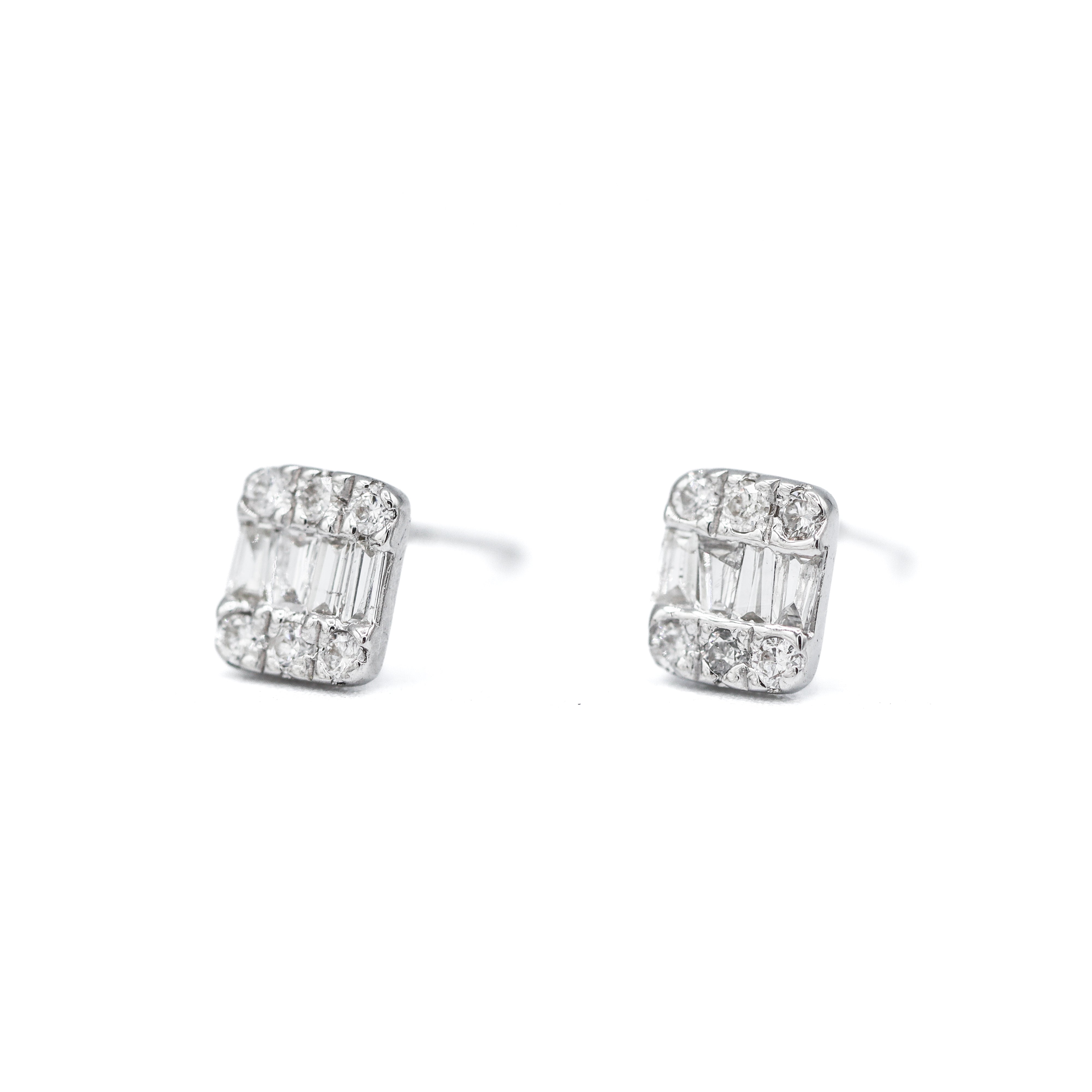 Angled View of 18K White Gold Diamond Cluster Studs