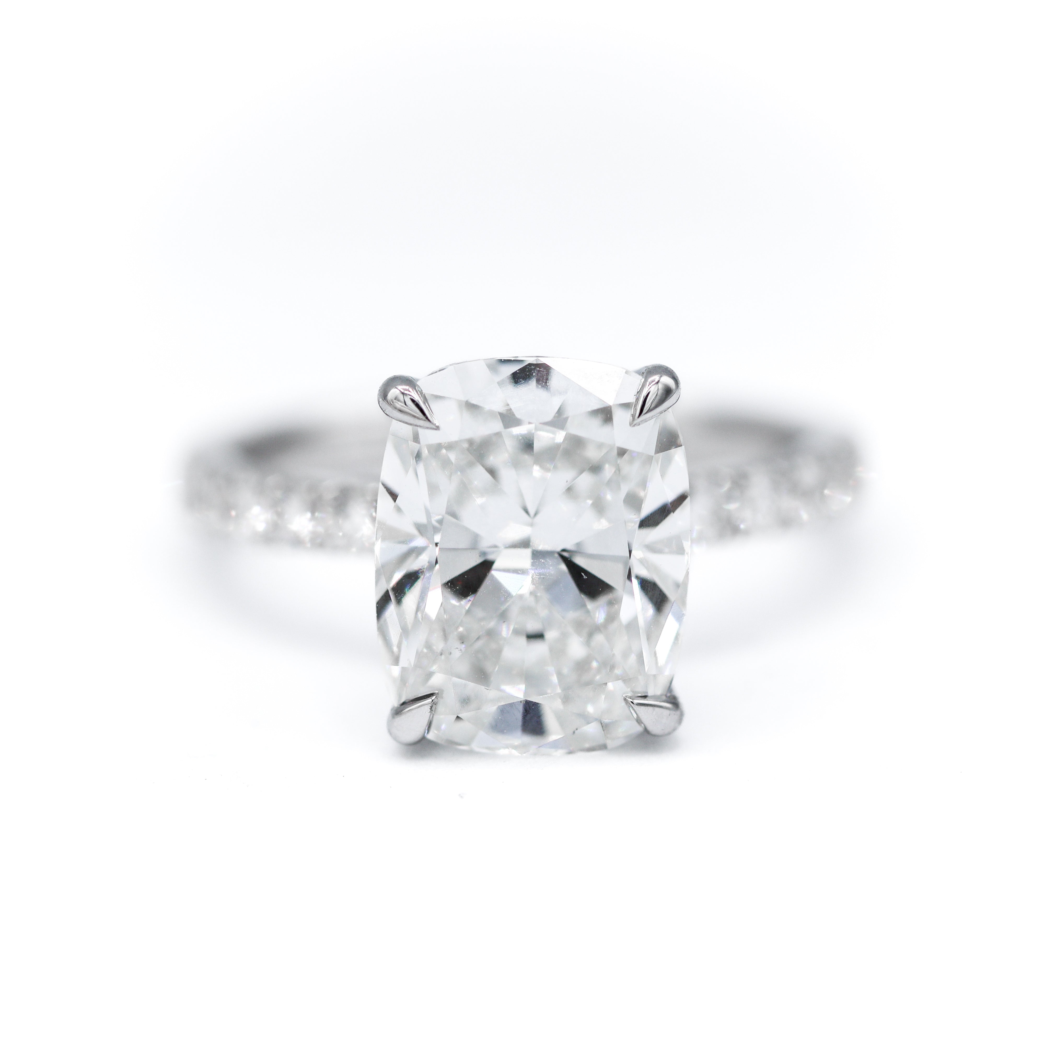 Front View of  White Gold 5-7/8 CTW Cushion-Cut Lab Grown Diamond Accent Diamond Engagement Ring