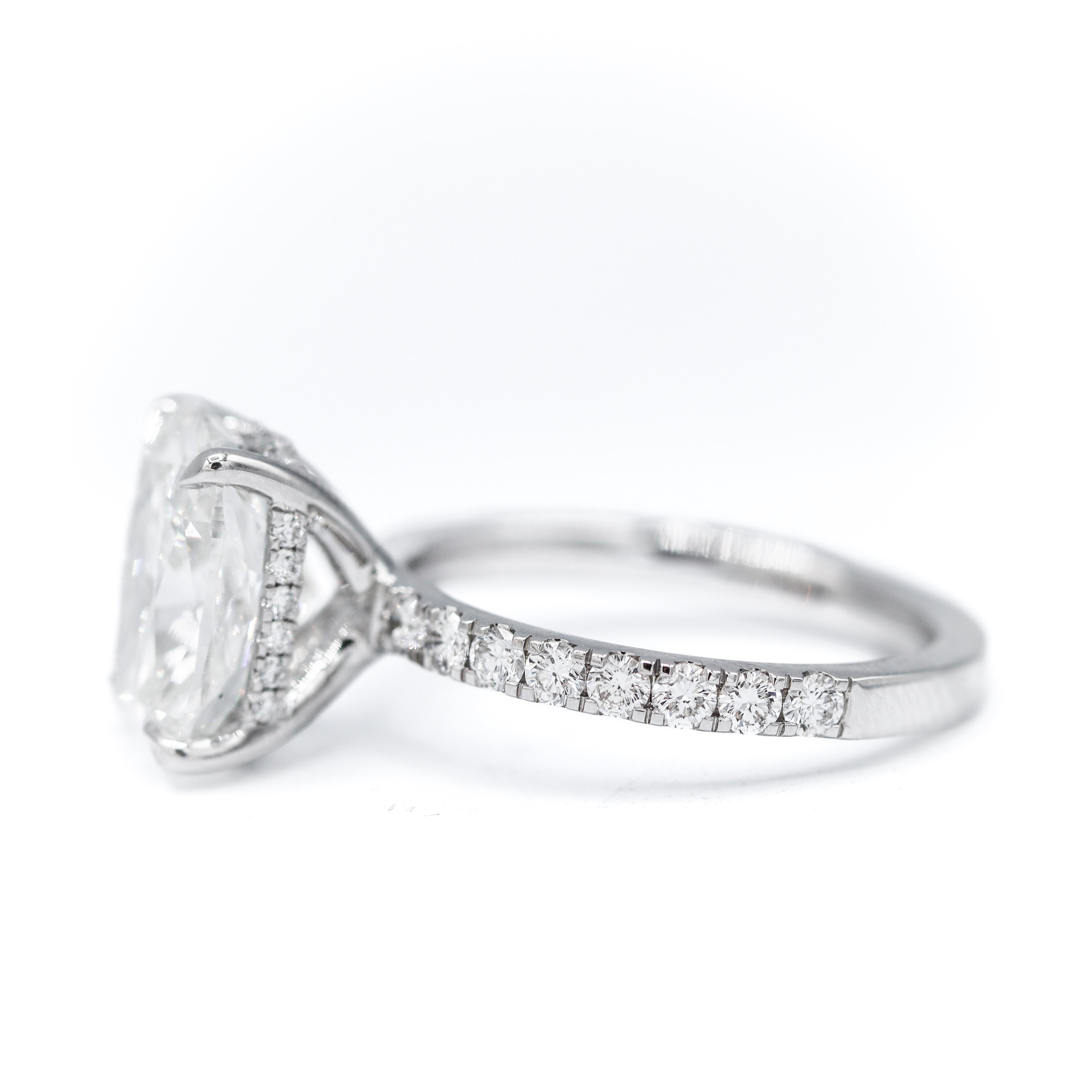 Right Side View of  White Gold 5-7/8 CTW Cushion-Cut Lab Grown Diamond Accent Diamond Engagement Ring