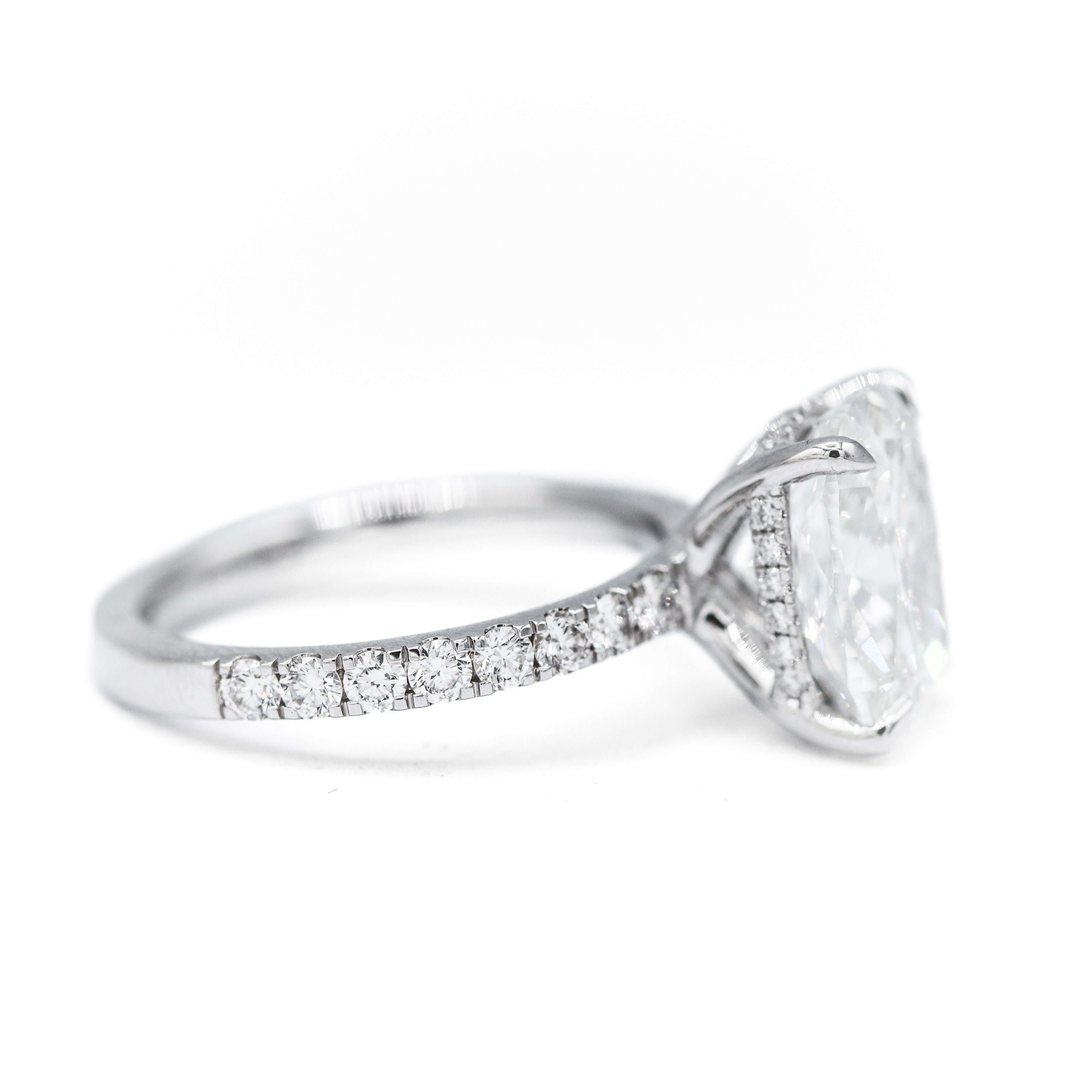 Left Side View of  White Gold 5-7/8 CTW Cushion-Cut Lab Grown Diamond Accent Diamond Engagement Ring