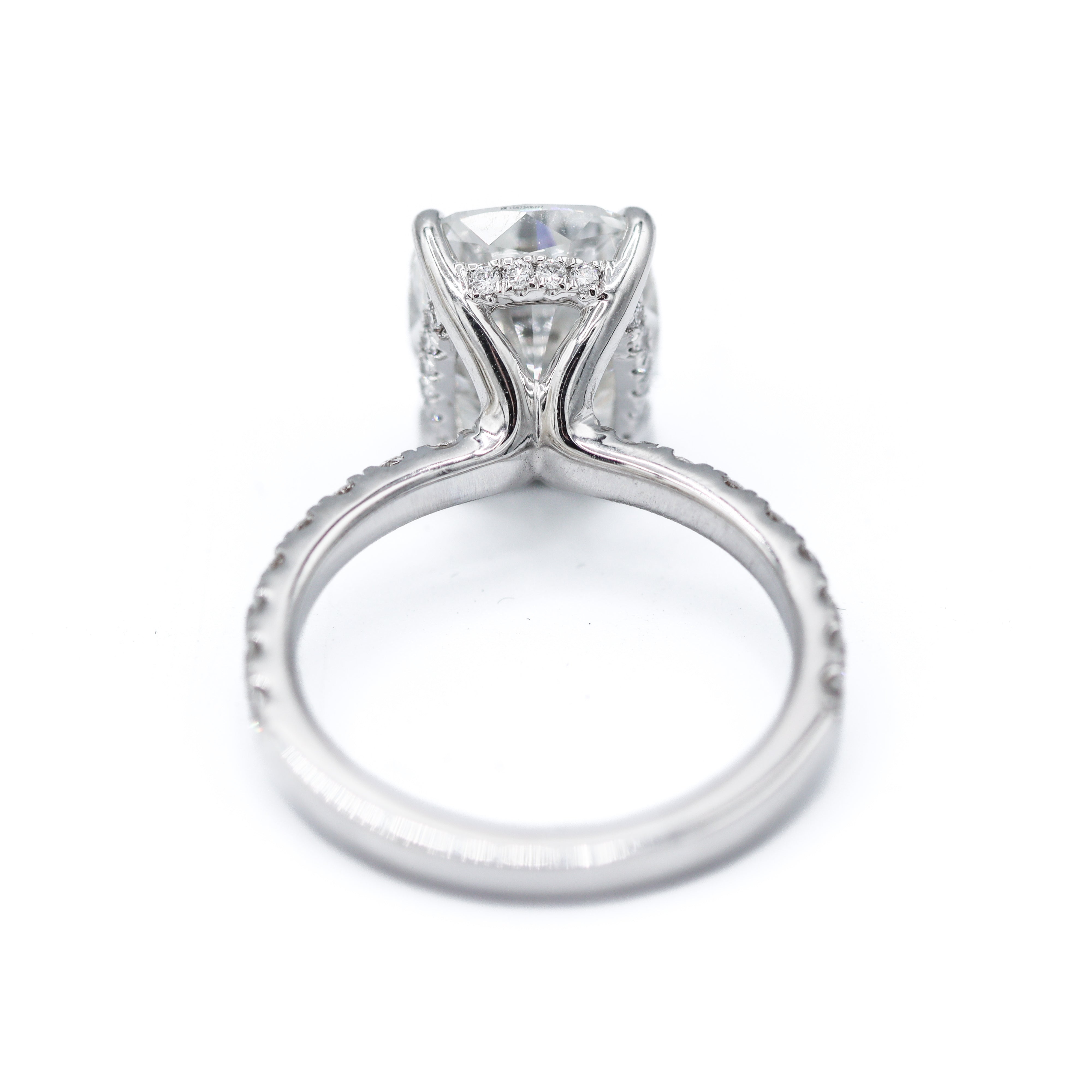 Back View of White Gold 5-7/8 CTW Cushion-Cut Lab Grown Diamond Accent Diamond Engagement Ring