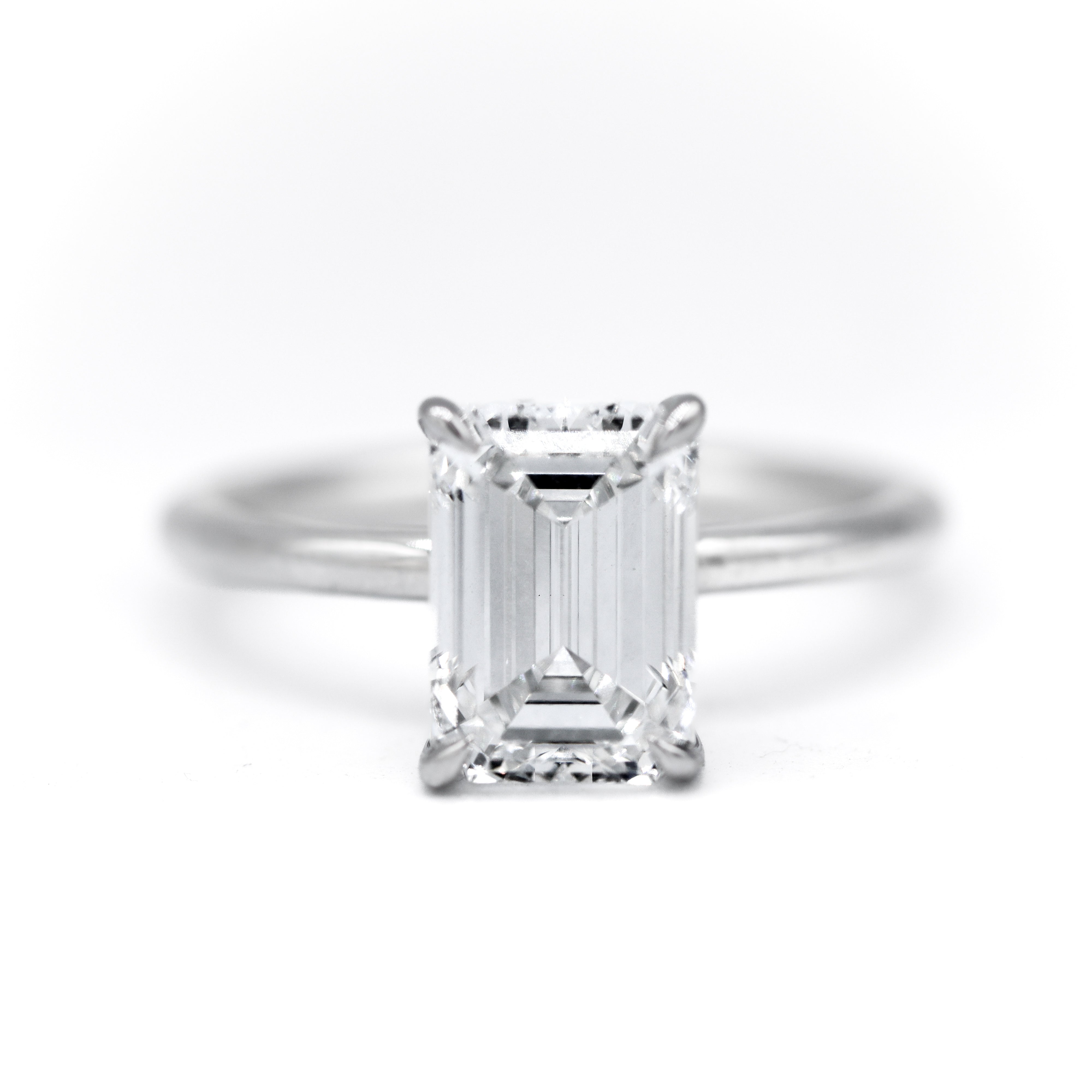 Front View of White Gold 3-1/5CT. Certified Emerald-Cut Lab Grown Diamond Accent Diamond Engagement Ring