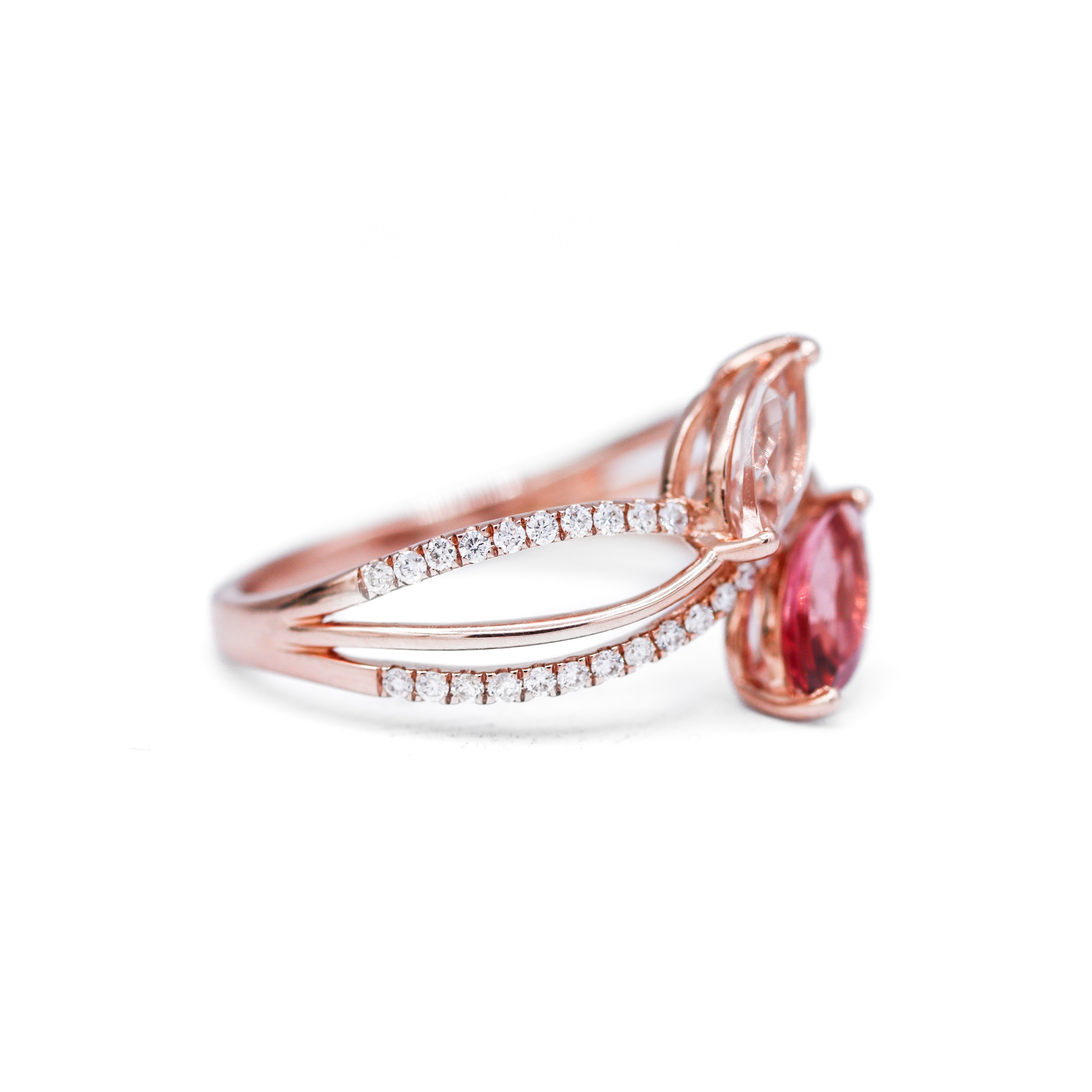 Left Side View of Pink Tourmaline, Morganite, and Diamond Fashion Ring