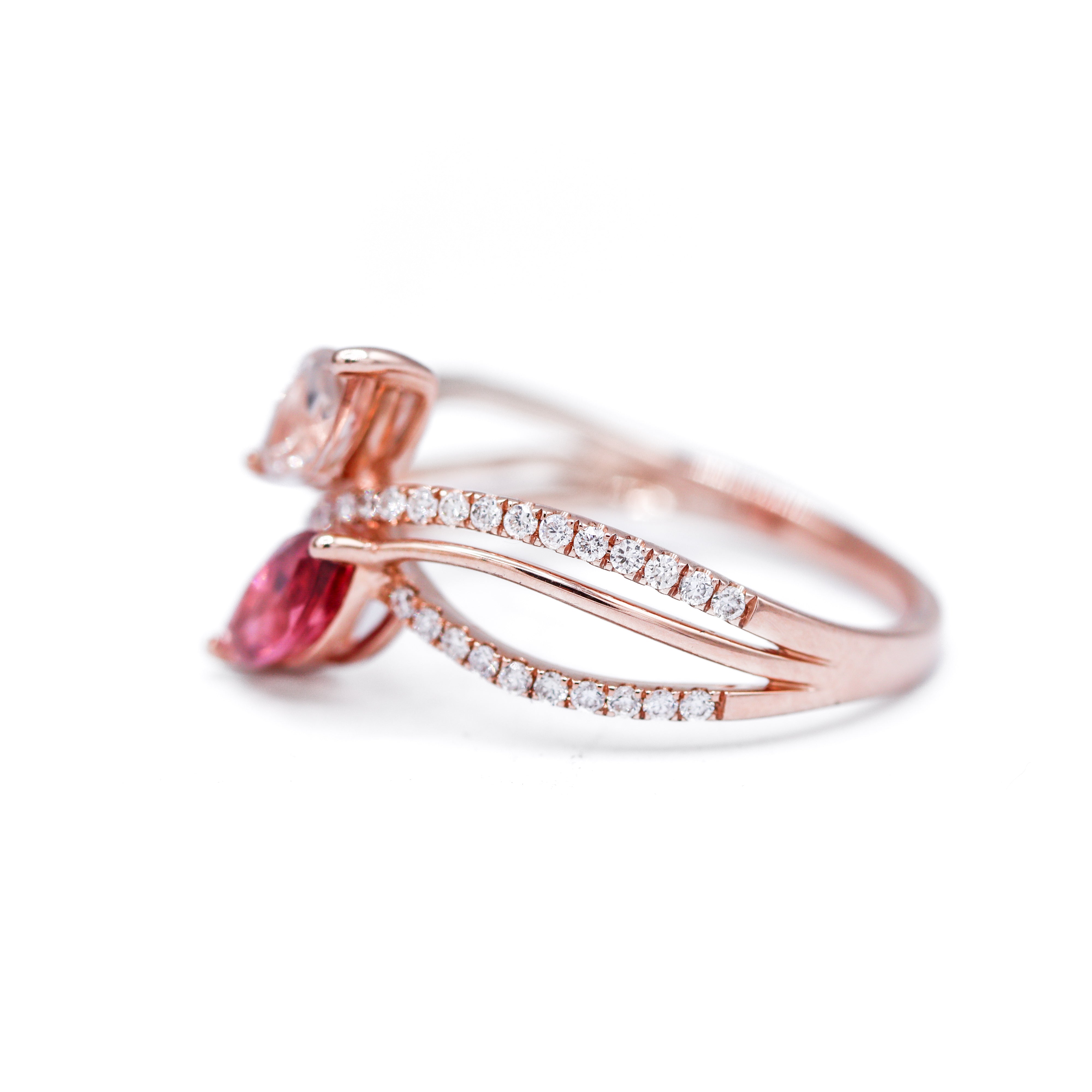 Right Side View of Pink Tourmaline, Morganite, and Diamond Fashion Ring