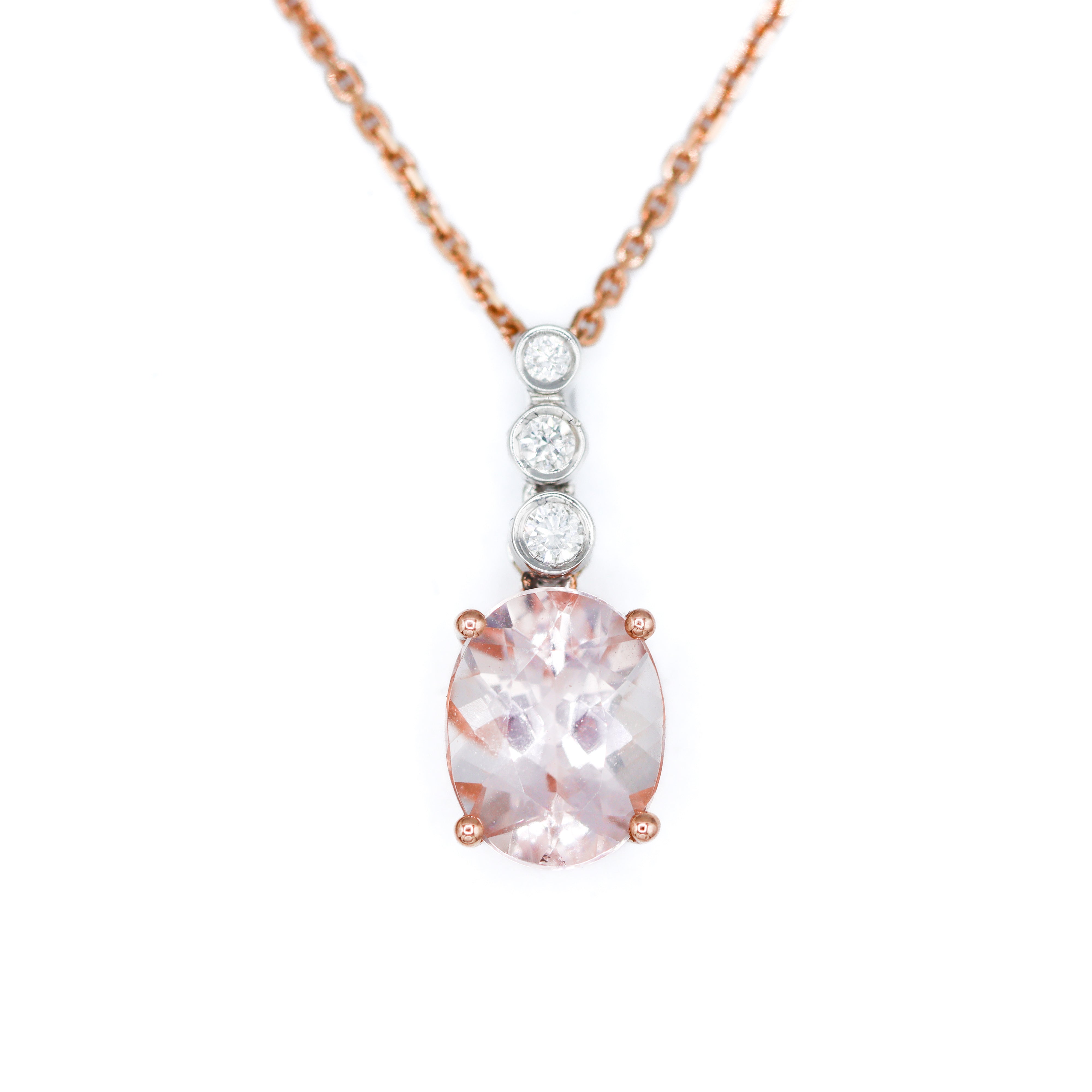 Front View of Rose Gold Morganite & Diamond Necklace