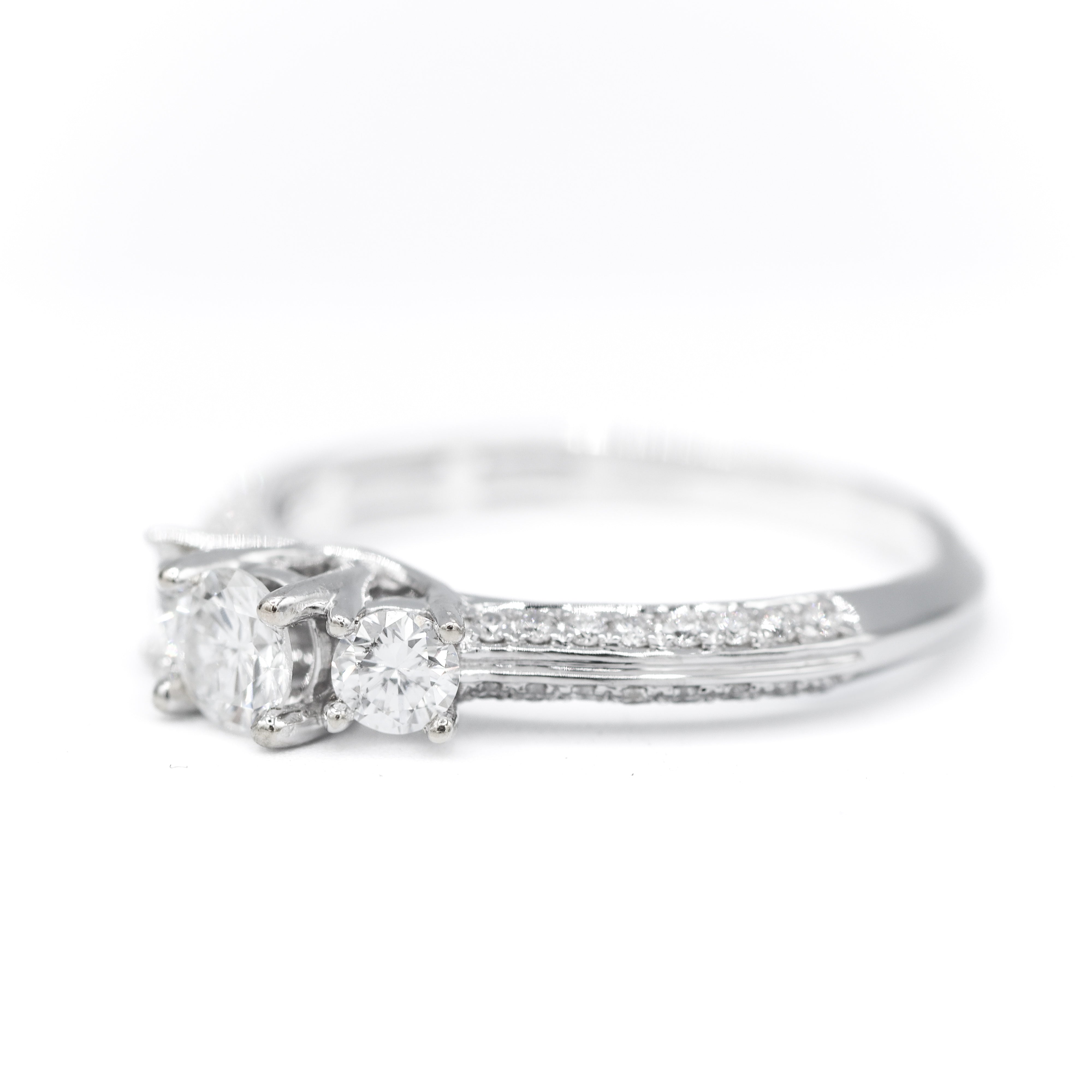 Right Side View 14K White Gold 3/4CTW. Three-Stone Diamond Engagement Ring