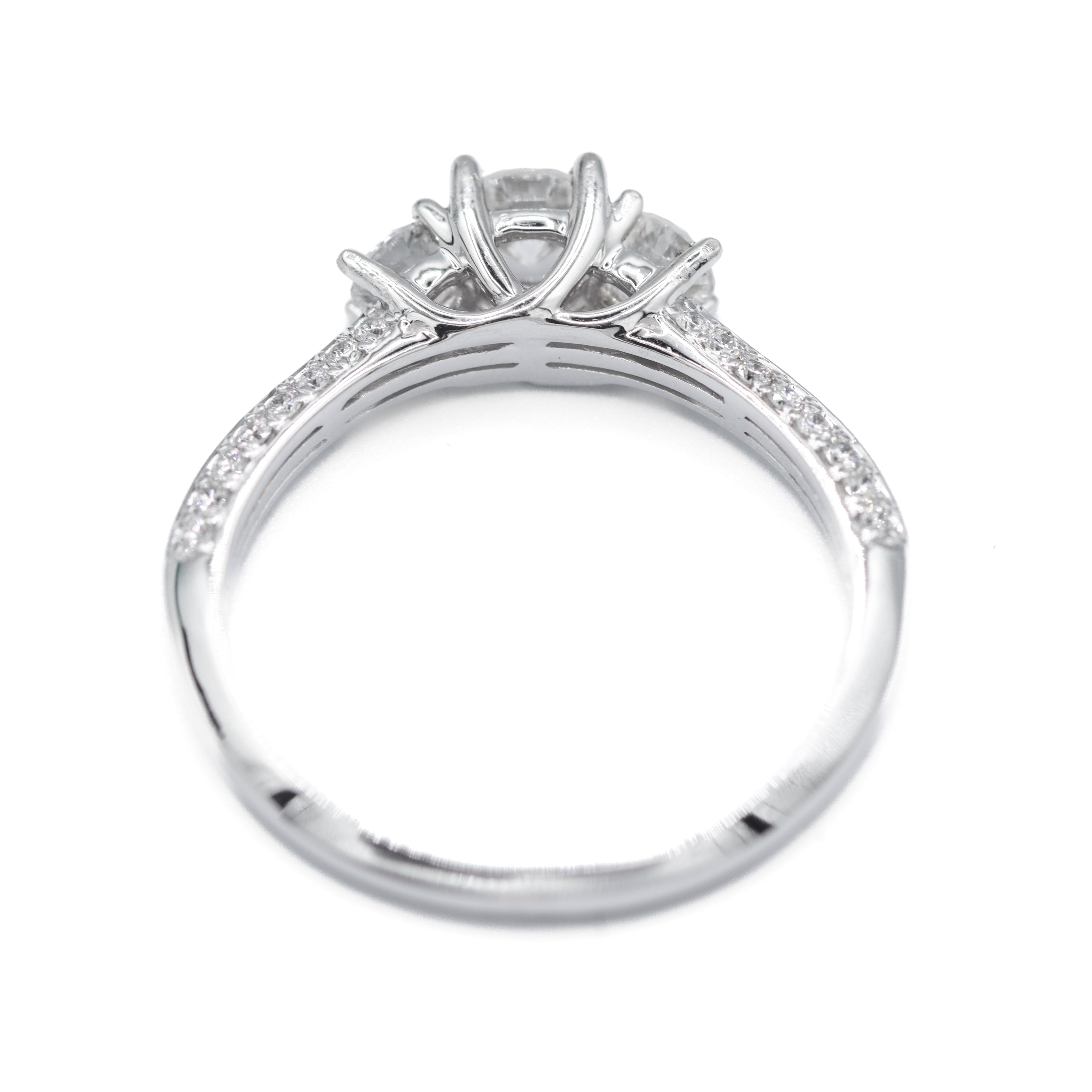 Open Back View of 14K White Gold 3/4CTW. Three-Stone Diamond Engagement Ring