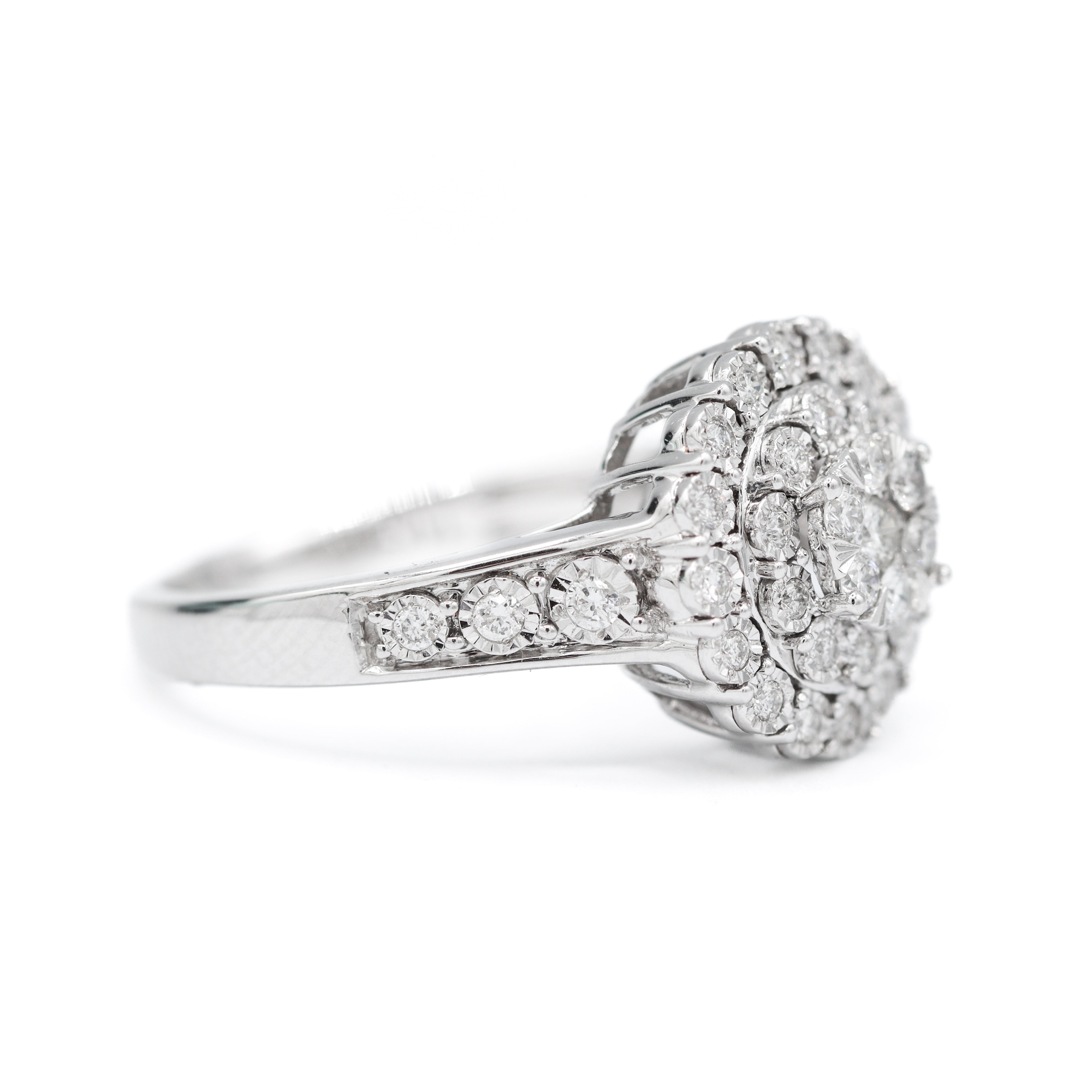 Left Side View of 14K White Gold 1/2CT. Diamond Triple-Halo Cluster Engagement Ring