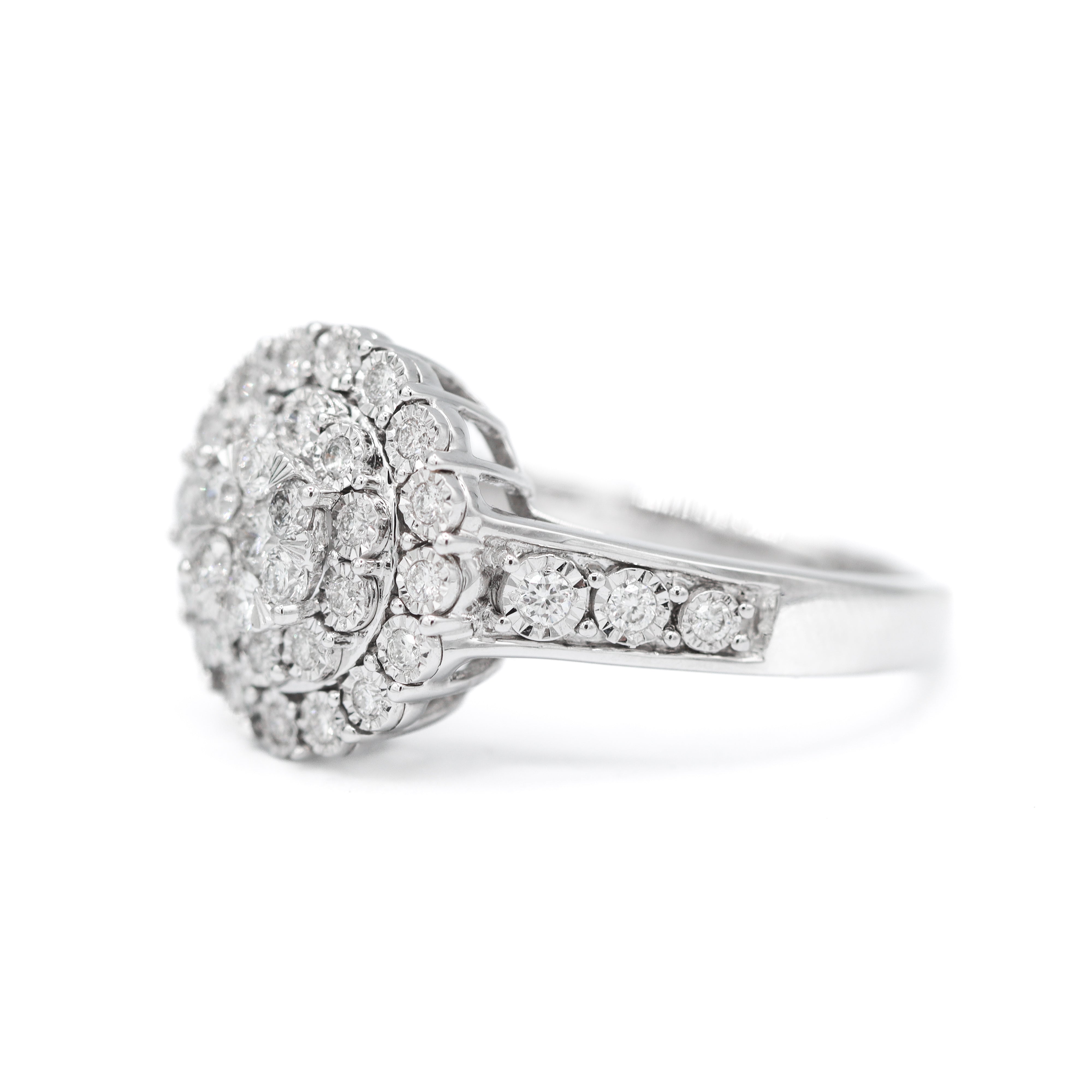 Right Side View of 14K White Gold 1/2CT. Diamond Triple-Halo Cluster Engagement Ring