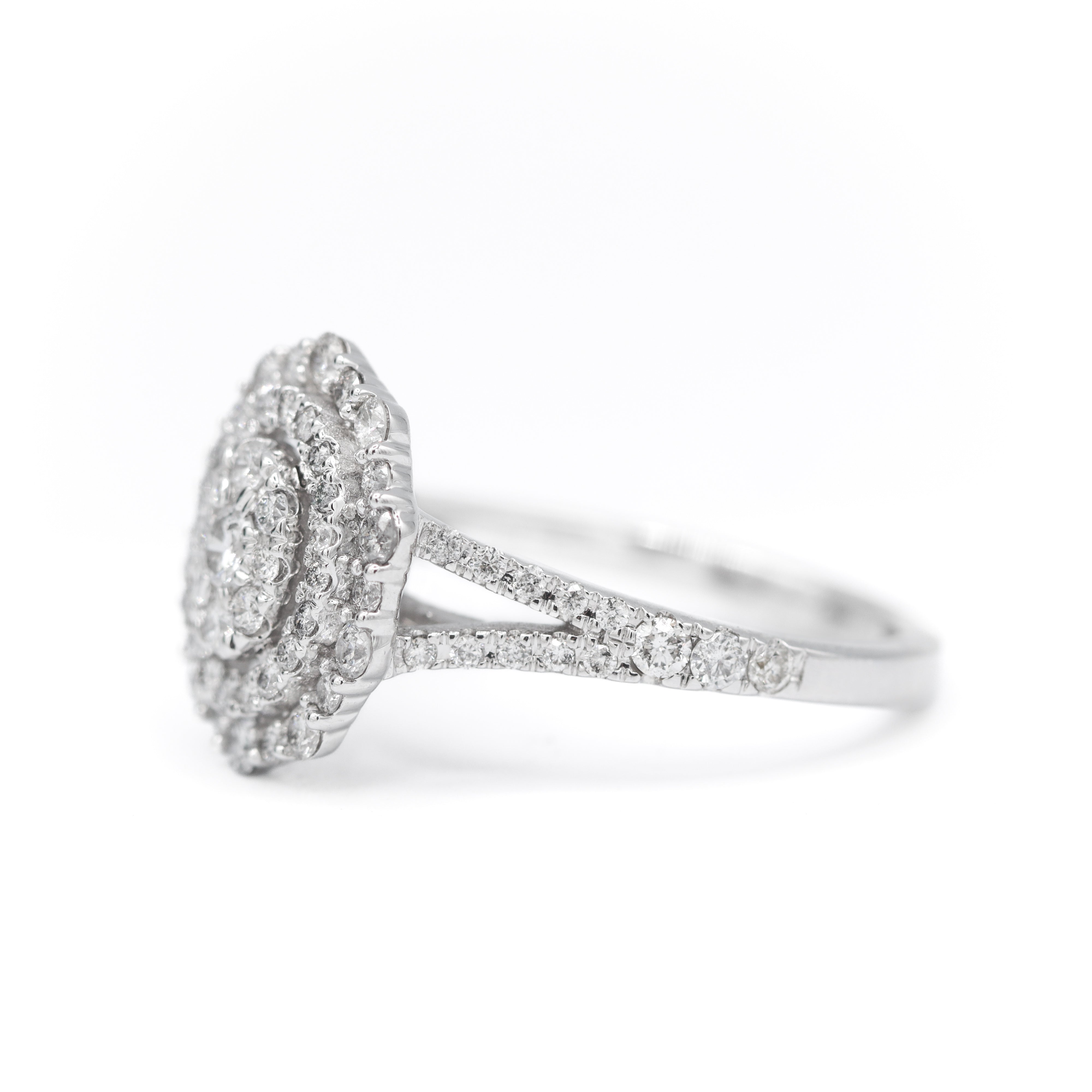 Right Side View of 14K White Gold Vera Wang 1CTW. Diamond Tiered Double-Halo Oval Engagement Ring