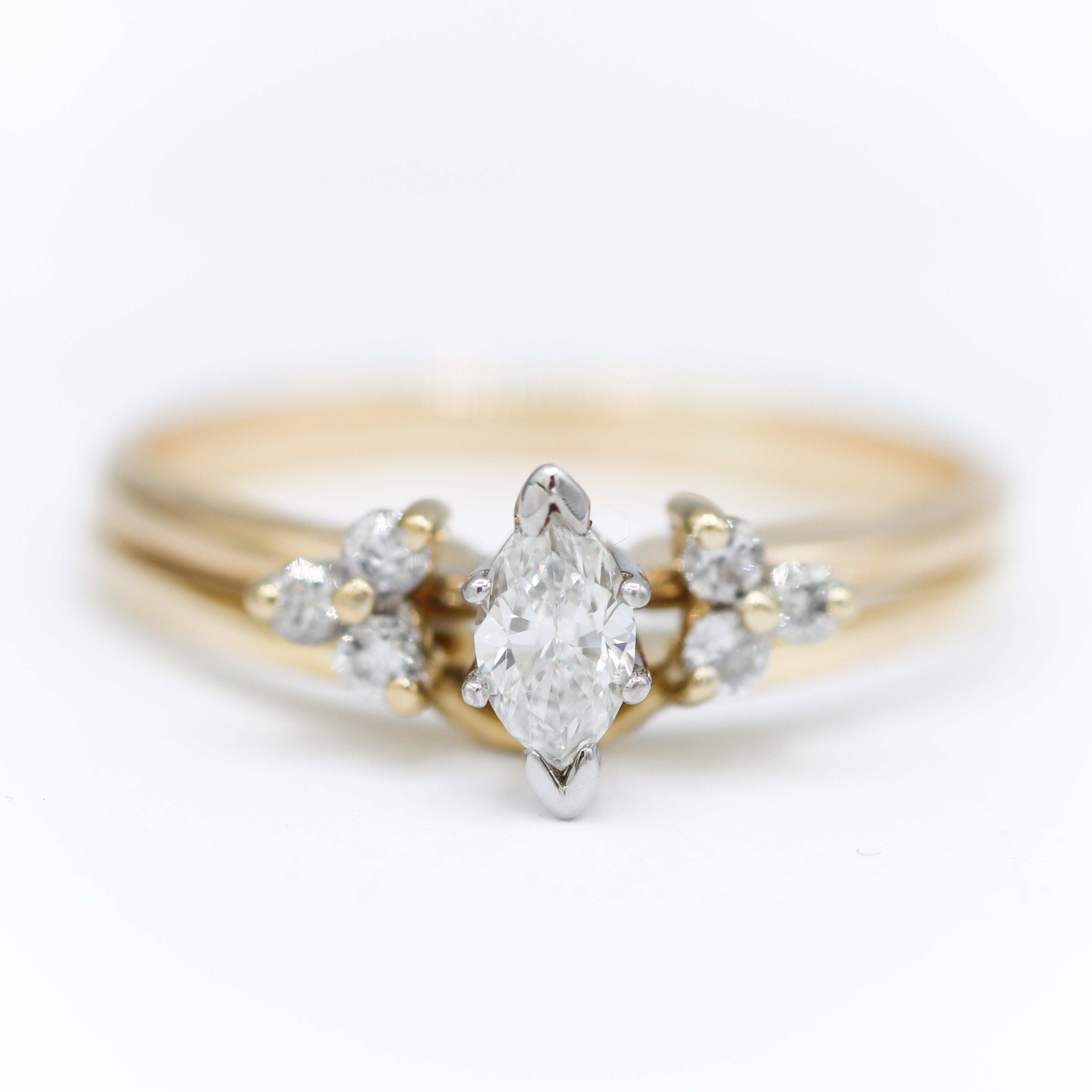 Estate Collection: 14K Yellow Gold 1/4CT. Marquise-Cut Diamond Solitaire Ring & 1/5CTW. Diamond Enhancer Band Set