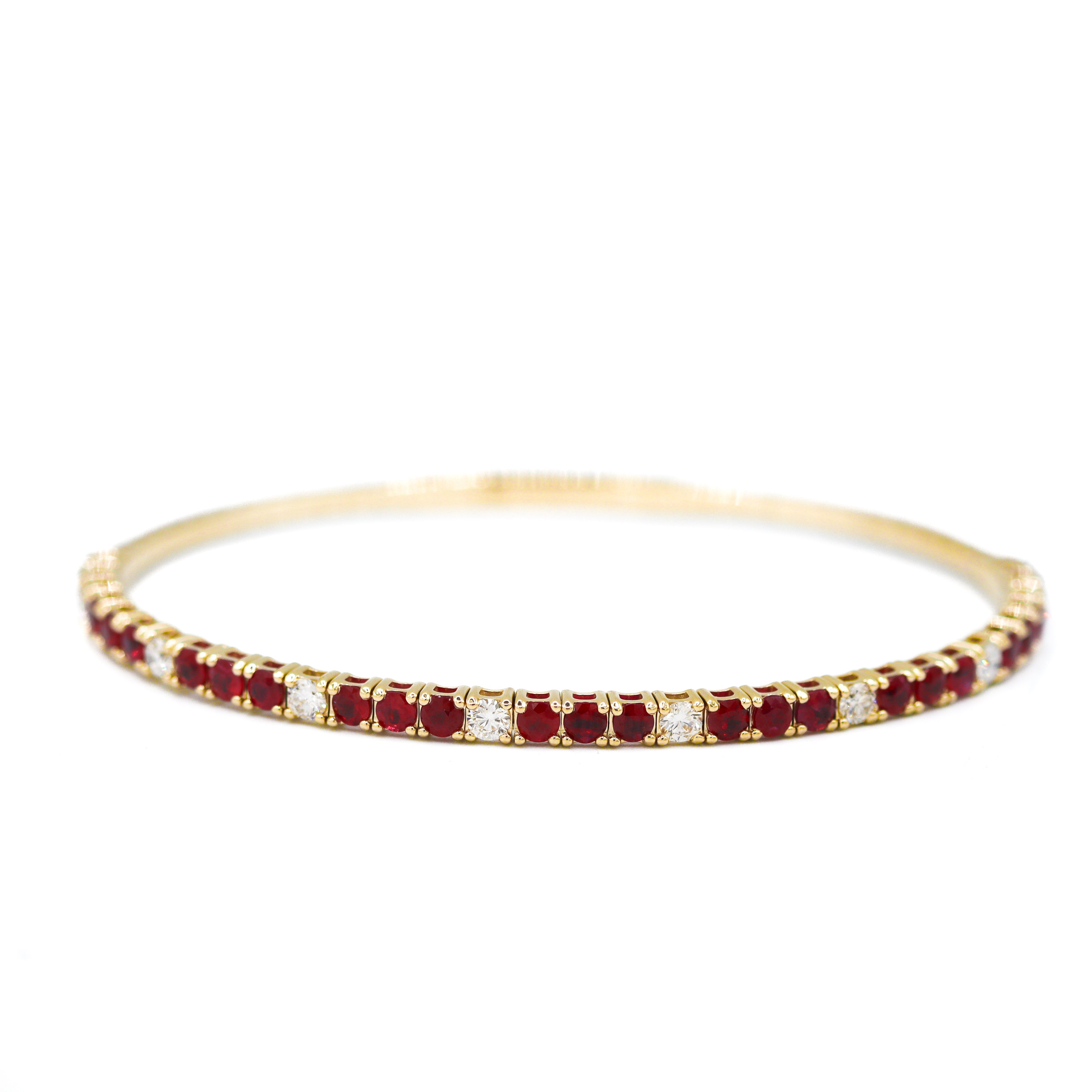 14K Yellow Gold 0.71CTW. Diamond & 2.42CTW. Ruby Flexi Bracelet on a white background