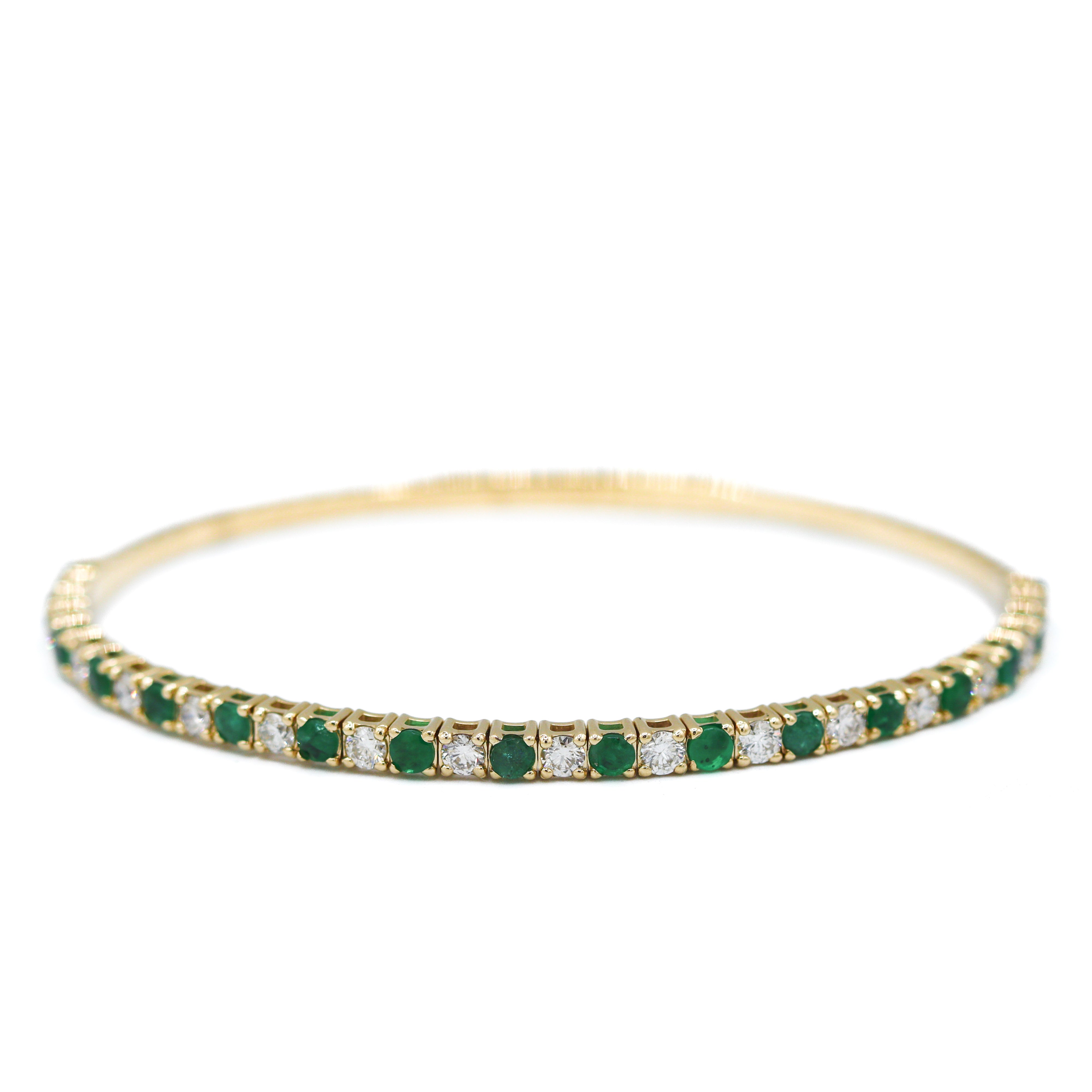 14K Yellow Gold Diamond & Emerald Alternating Flexi Bracelet on a white background