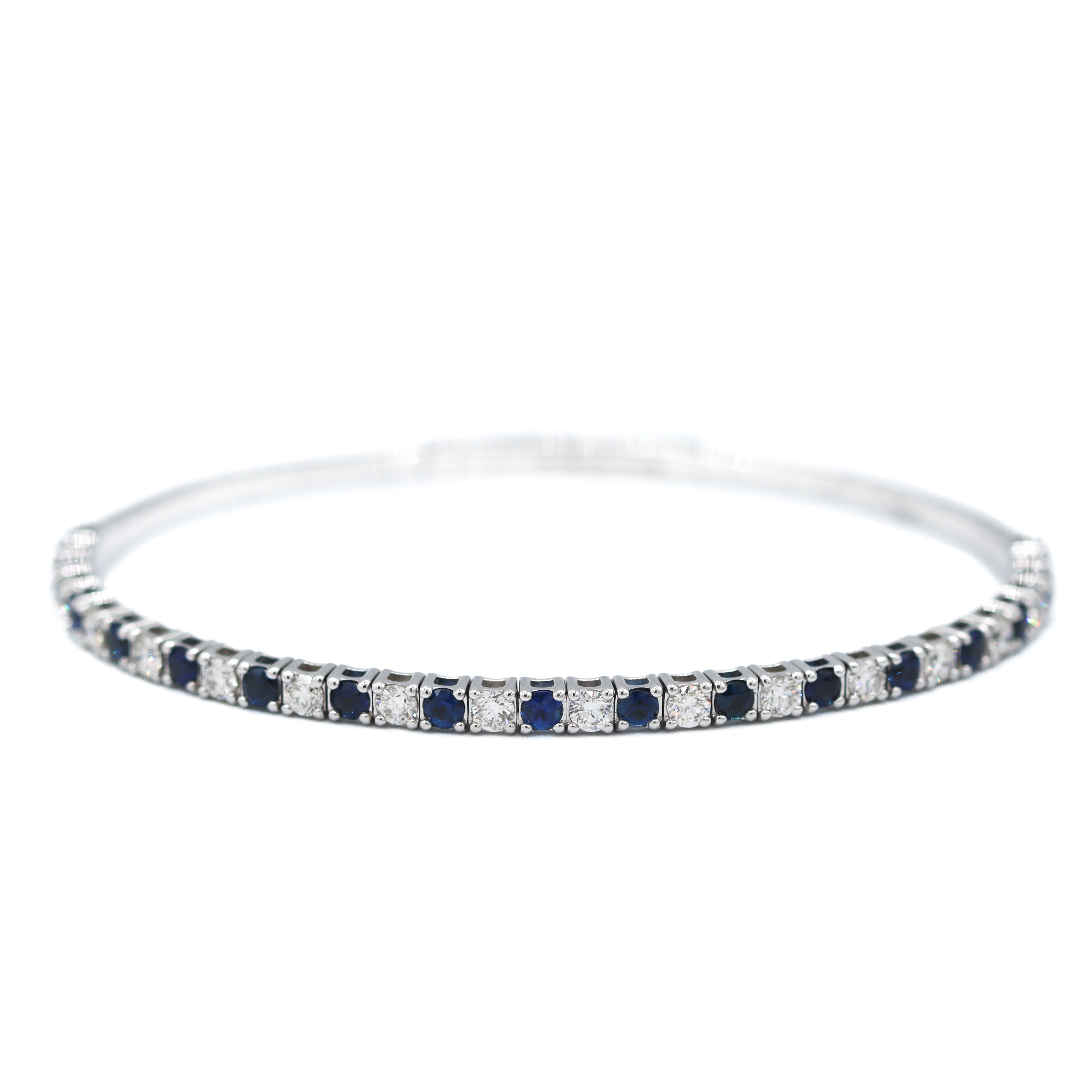 14K White Gold Diamond & Blue Sapphire Alternating Flexi Bracelet on a white background