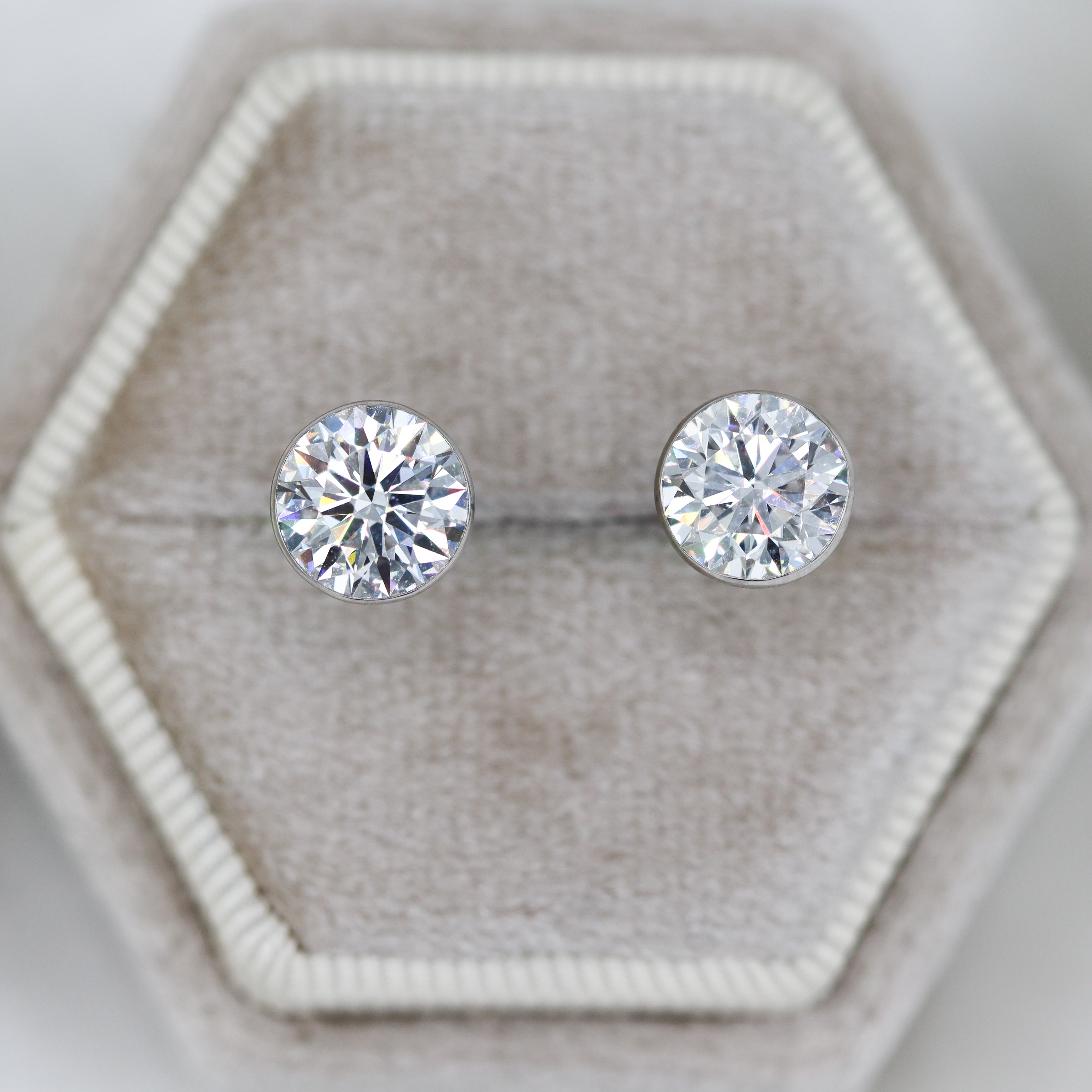 14K White Gold 2CTW. Bezel Set Lab-Grown Diamond Martini Stud Earrings