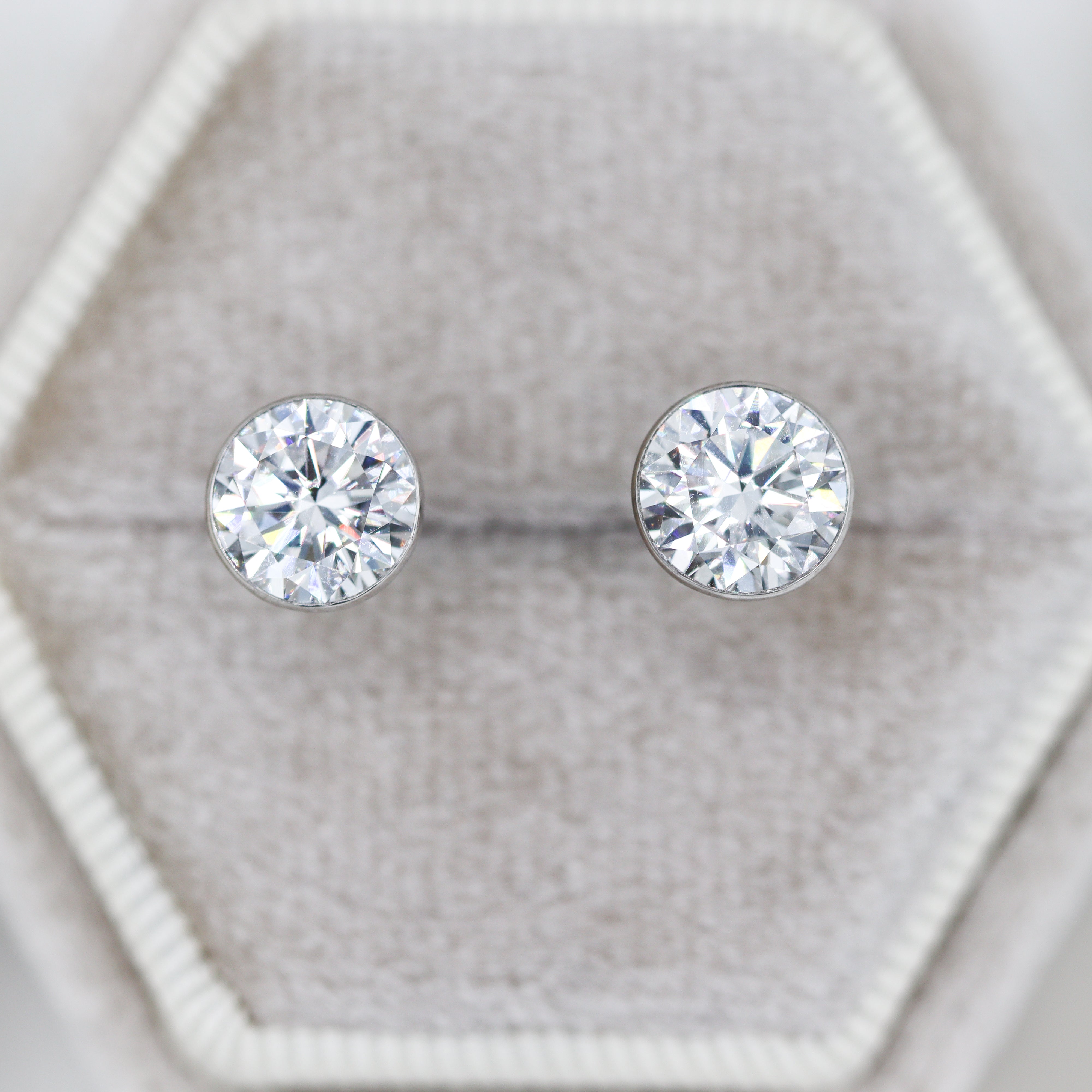 14K White Gold 3CTW. Bezel-Set Lab-Grown Diamond Martini Stud Earrings