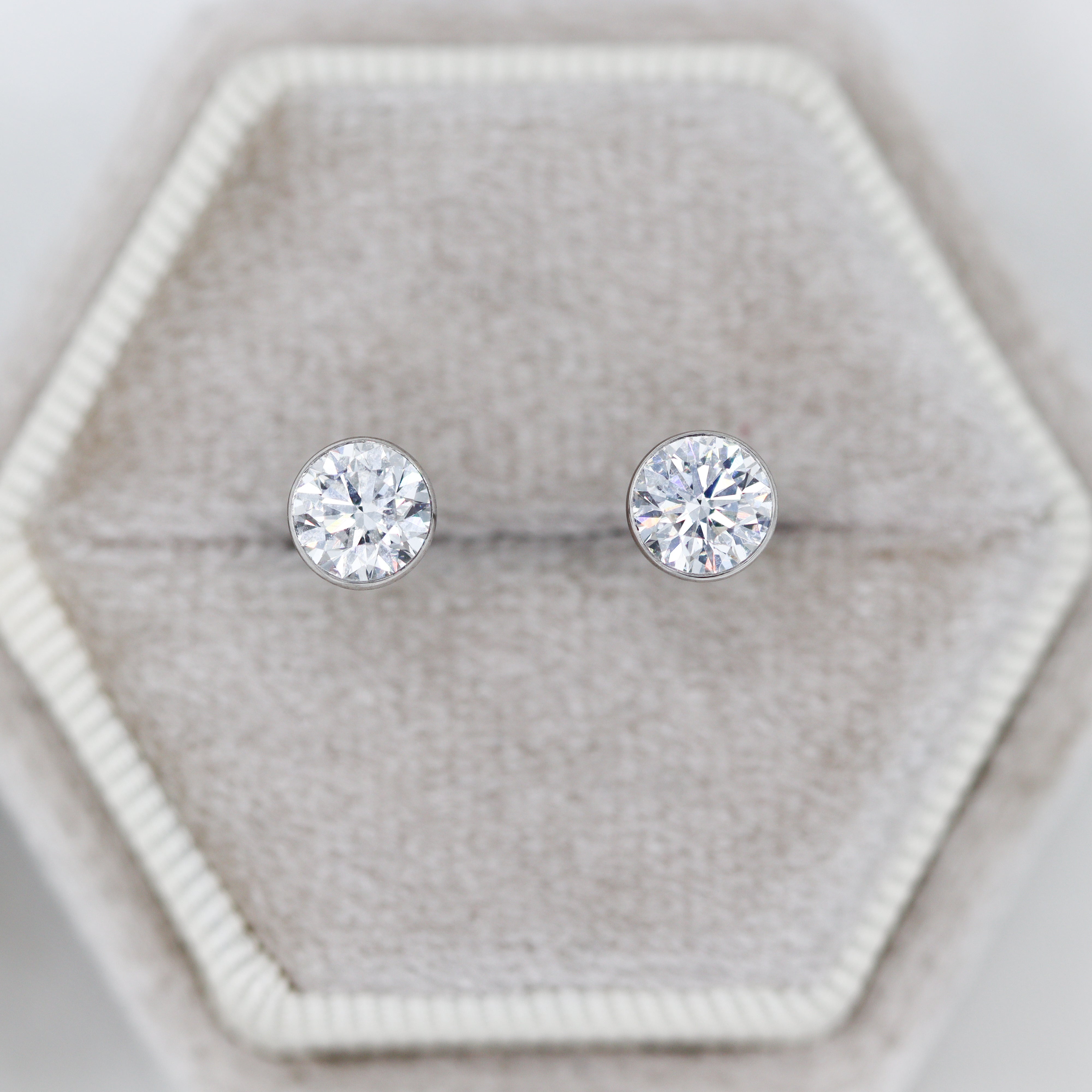 14K White Gold 1CTW. Bezel-Set Lab-Grown Diamond Martini Stud Earrings