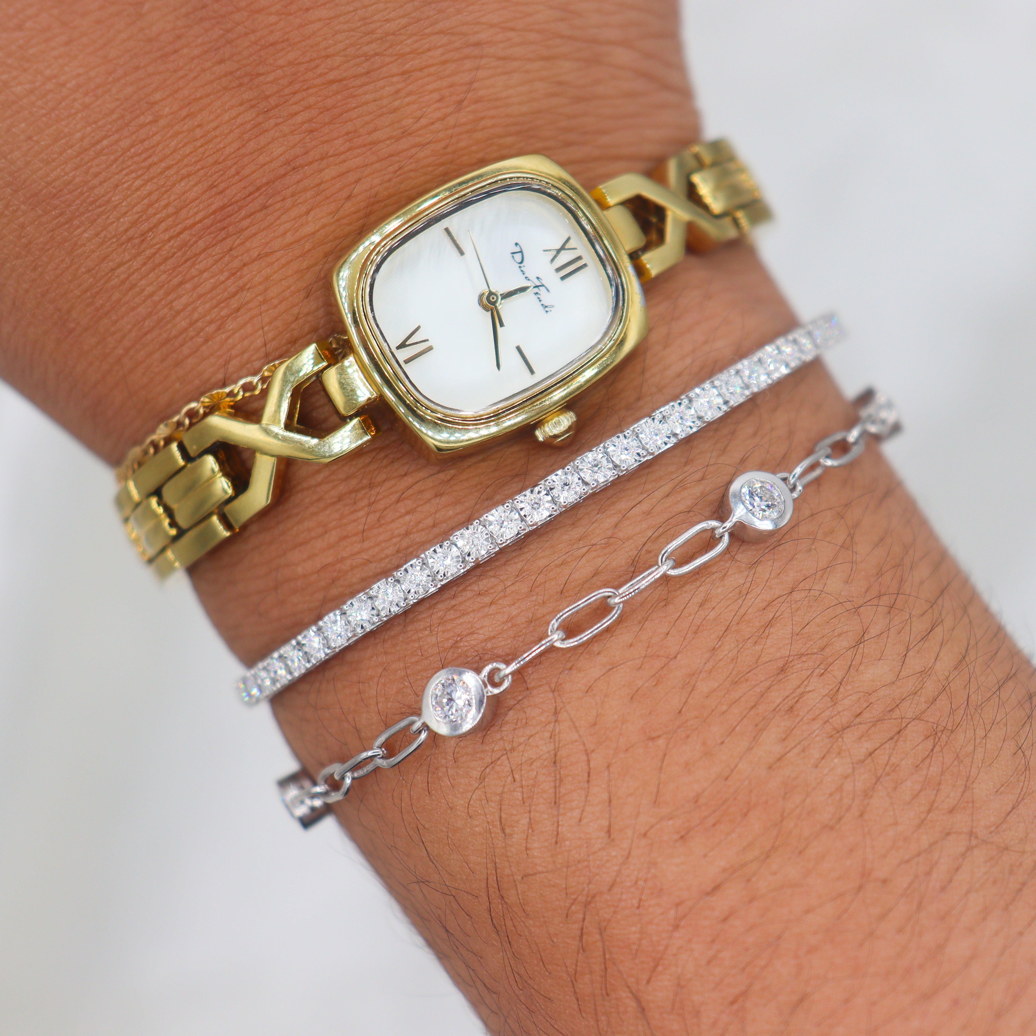 Sterling Silver 0.50CTW. Bezel Set Lab-Grown Diamond Paperclip Link Station Bracelet on a model