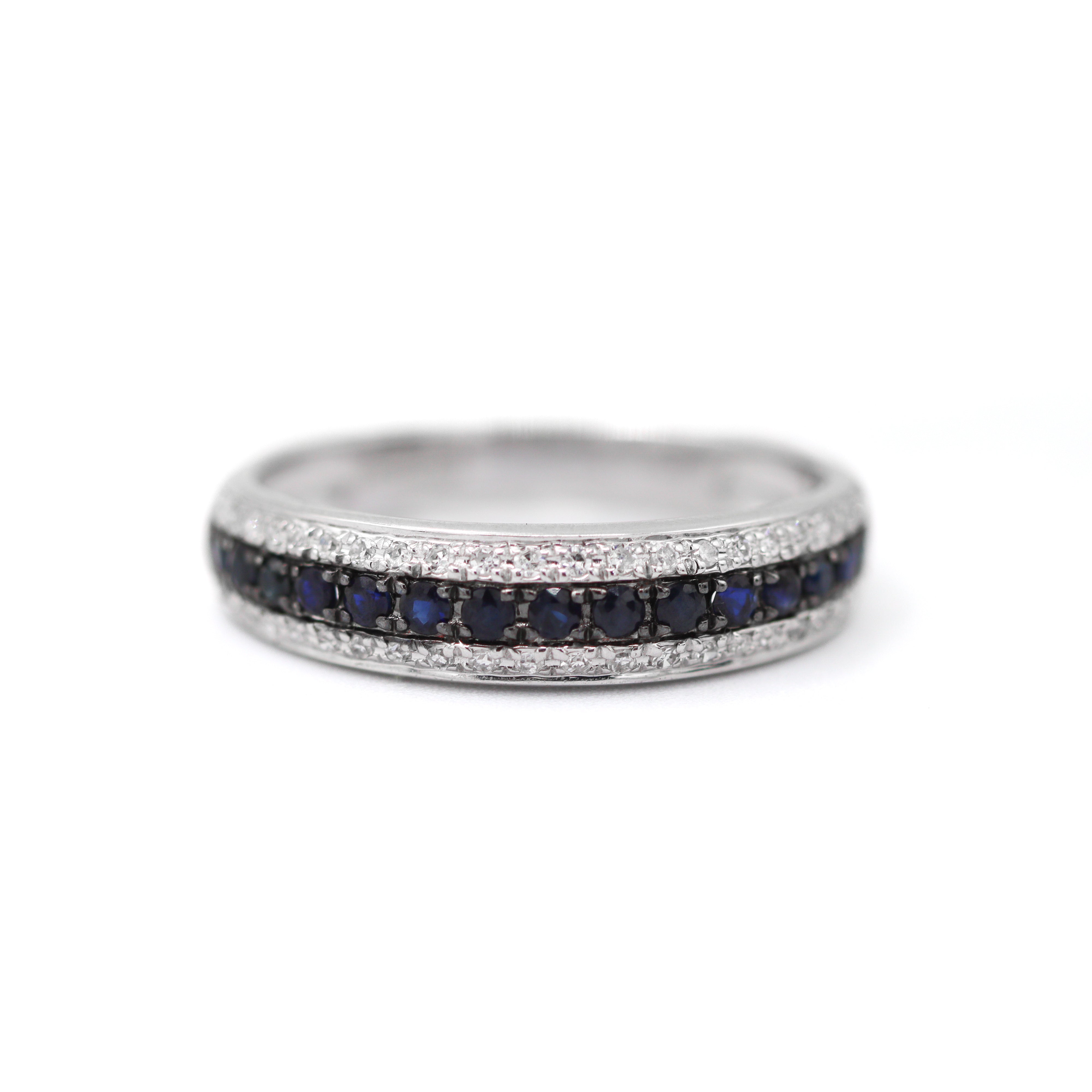 Effy 14K White Gold 0.17CTW. White Diamond& Blue Sapphire Band