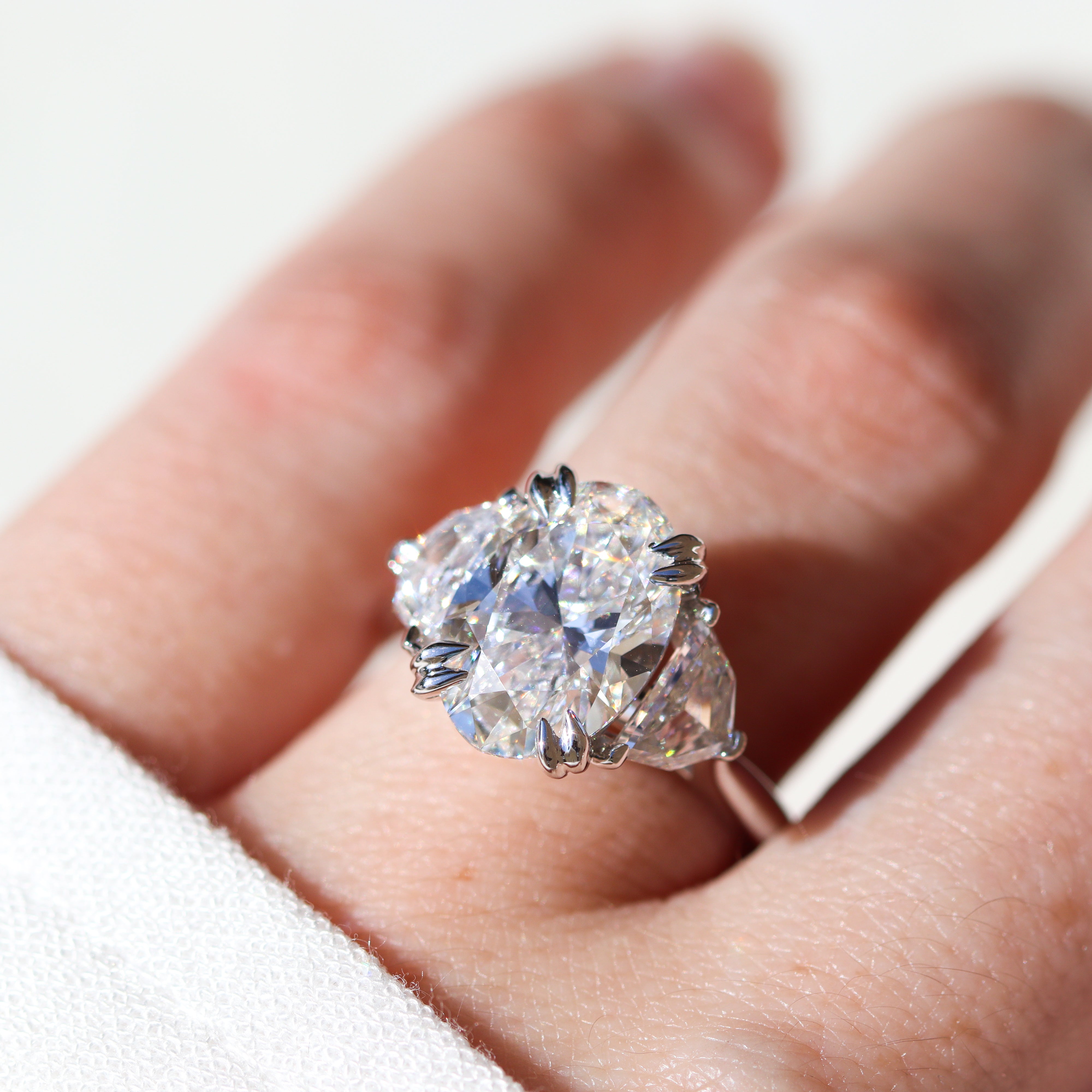 The "Lexie" — 14K White Gold 5.1CTW. Certified Oval-Cut Lab-Grown Diamond & Cadillac-Cut Accented Engagement Ring
