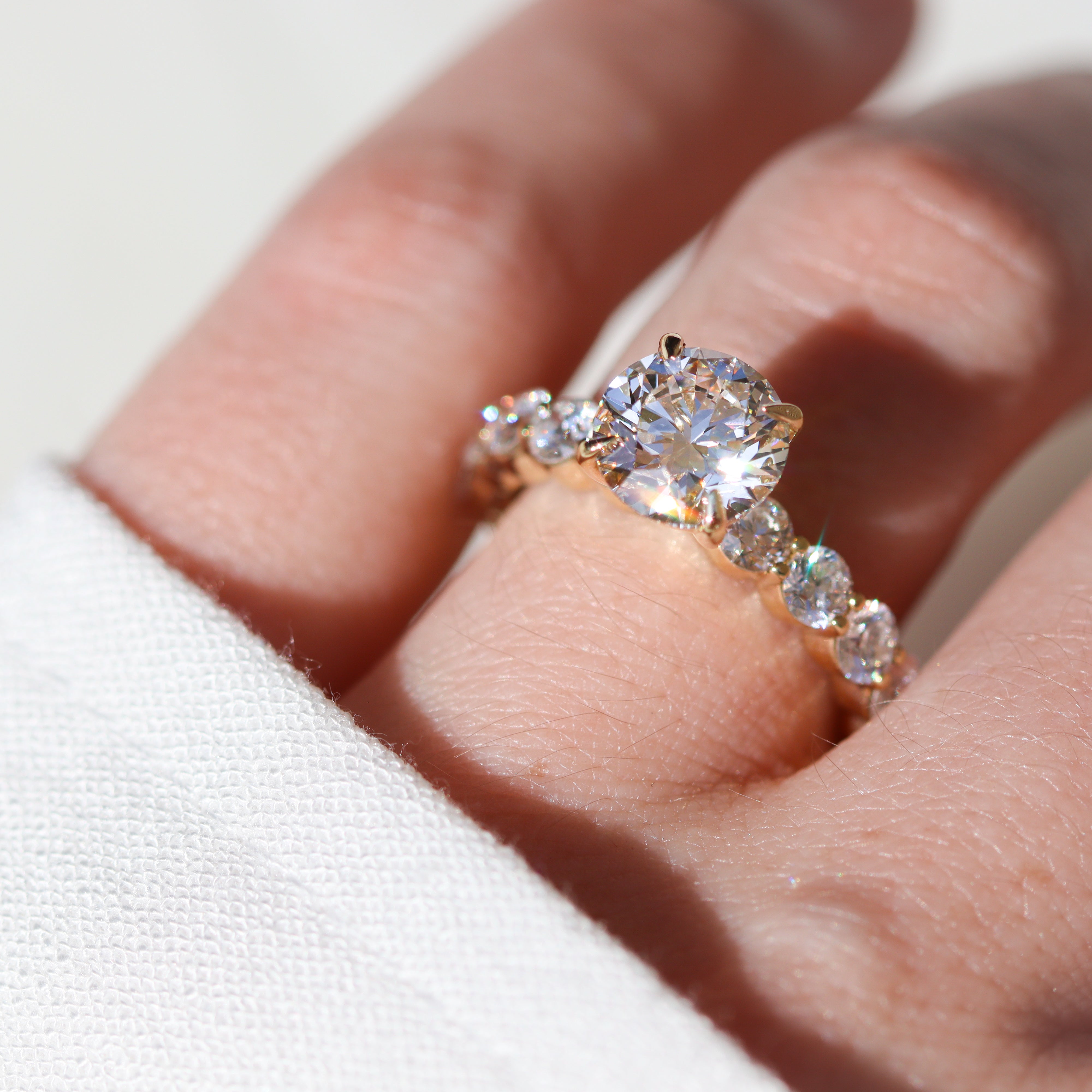 The "Lucy" — 14K Yellow Gold Round 2CT. Center Lab-Grown Diamond Engagement Ring