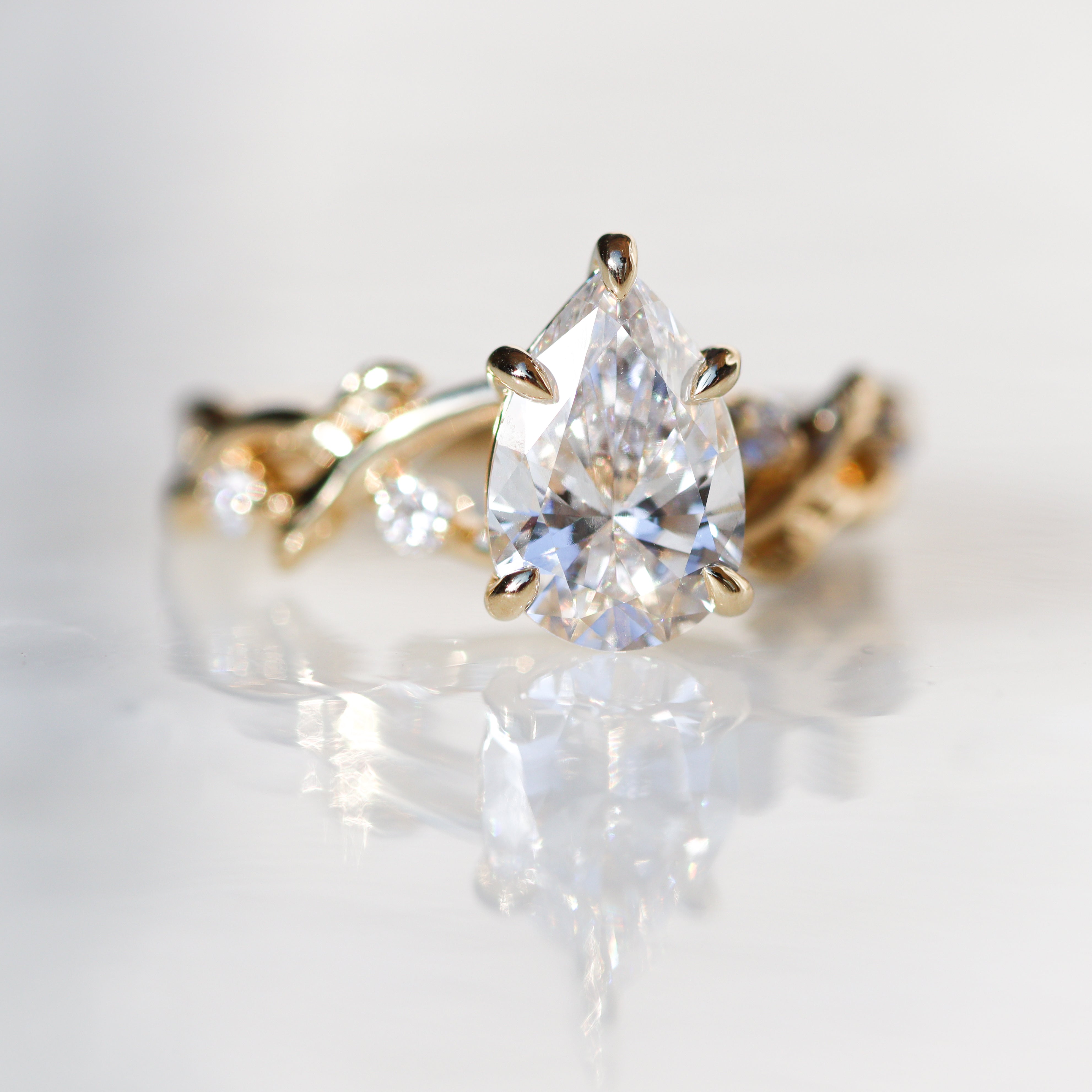 The "Willow" — 14K Yellow Gold Certified 2.19CTW. Lab-Grown Diamond Pear-Cut Nature-Inspired Vine Engagement Ring