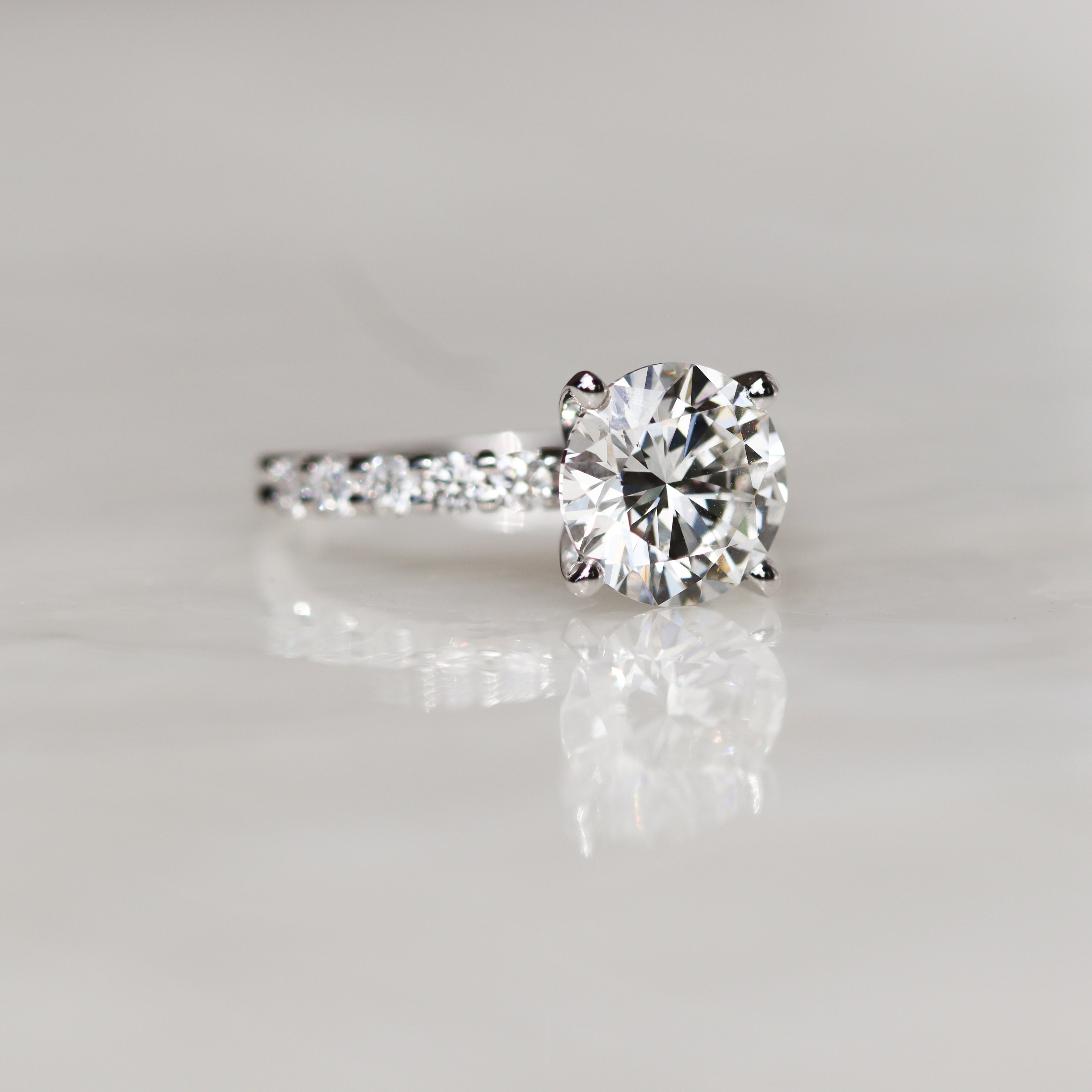 The "Haley" — Certified 14K White Gold 3.5CTW. Lab-Grown Diamond Round Accented Engagement Ring