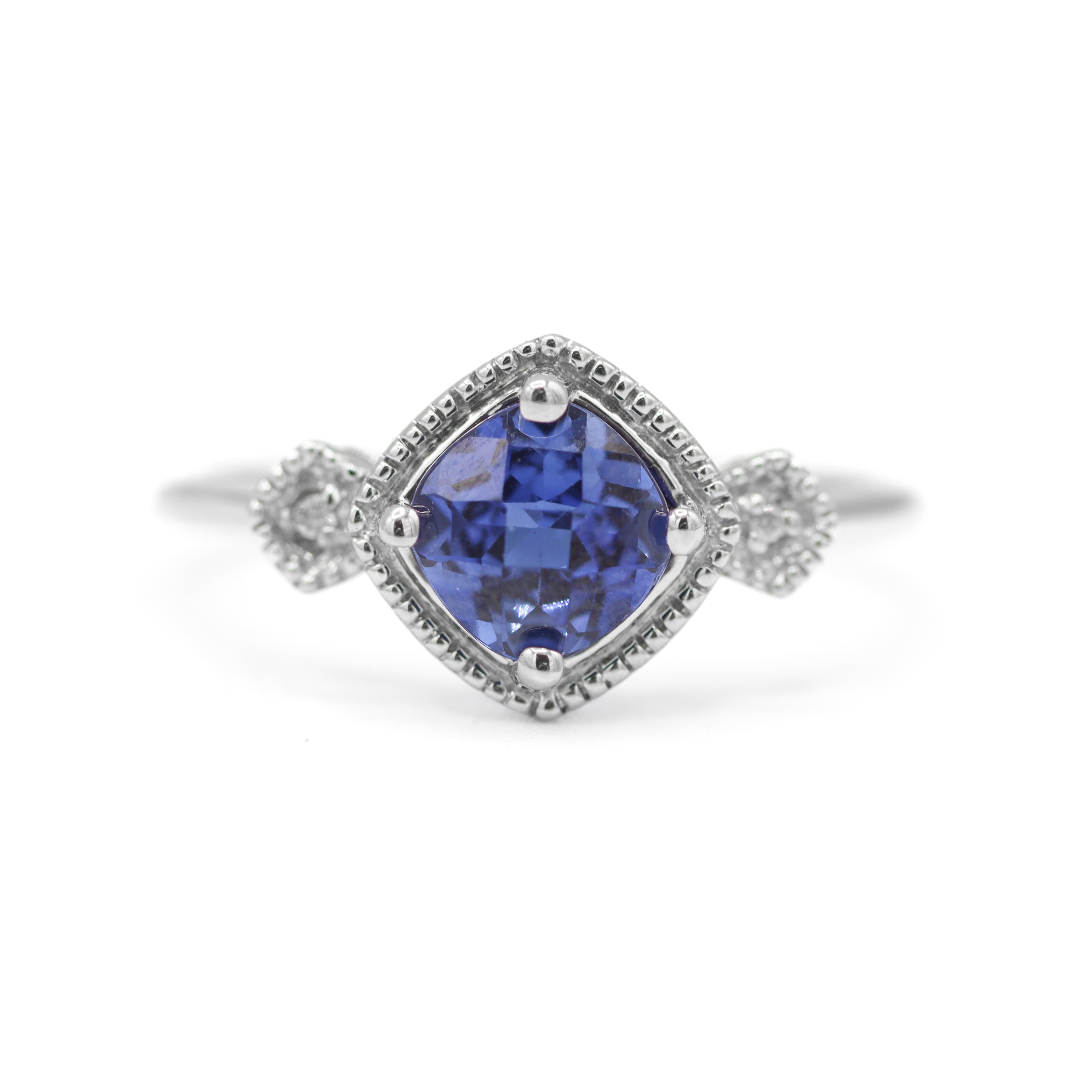 10K White Gold Vintage-Inspired Created Sapphire Ring