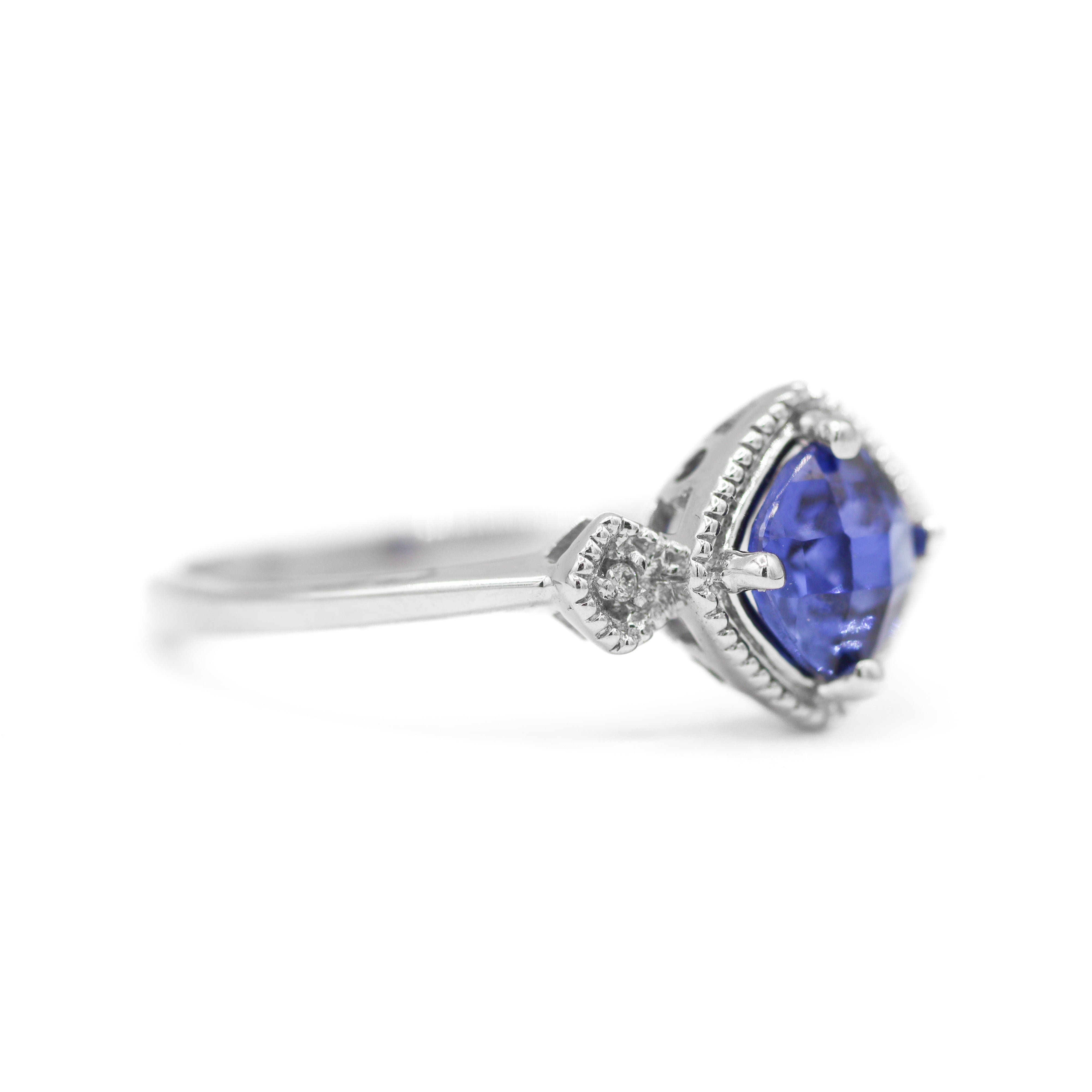 10K White Gold Vintage-Inspired Created Sapphire Ring