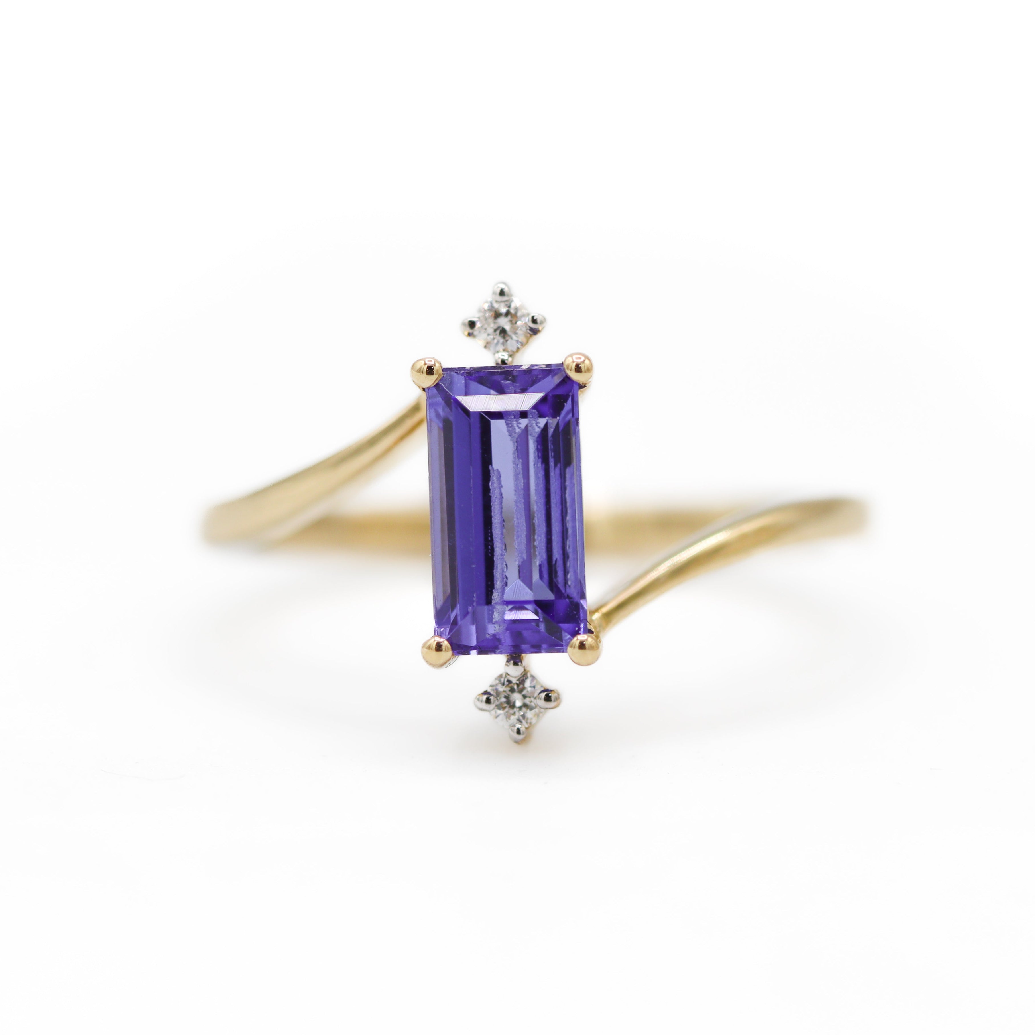 14K Yellow Gold 1.35CT. Step-Cut Tanzanite & 0.04CTW. Diamond Accented Ring
