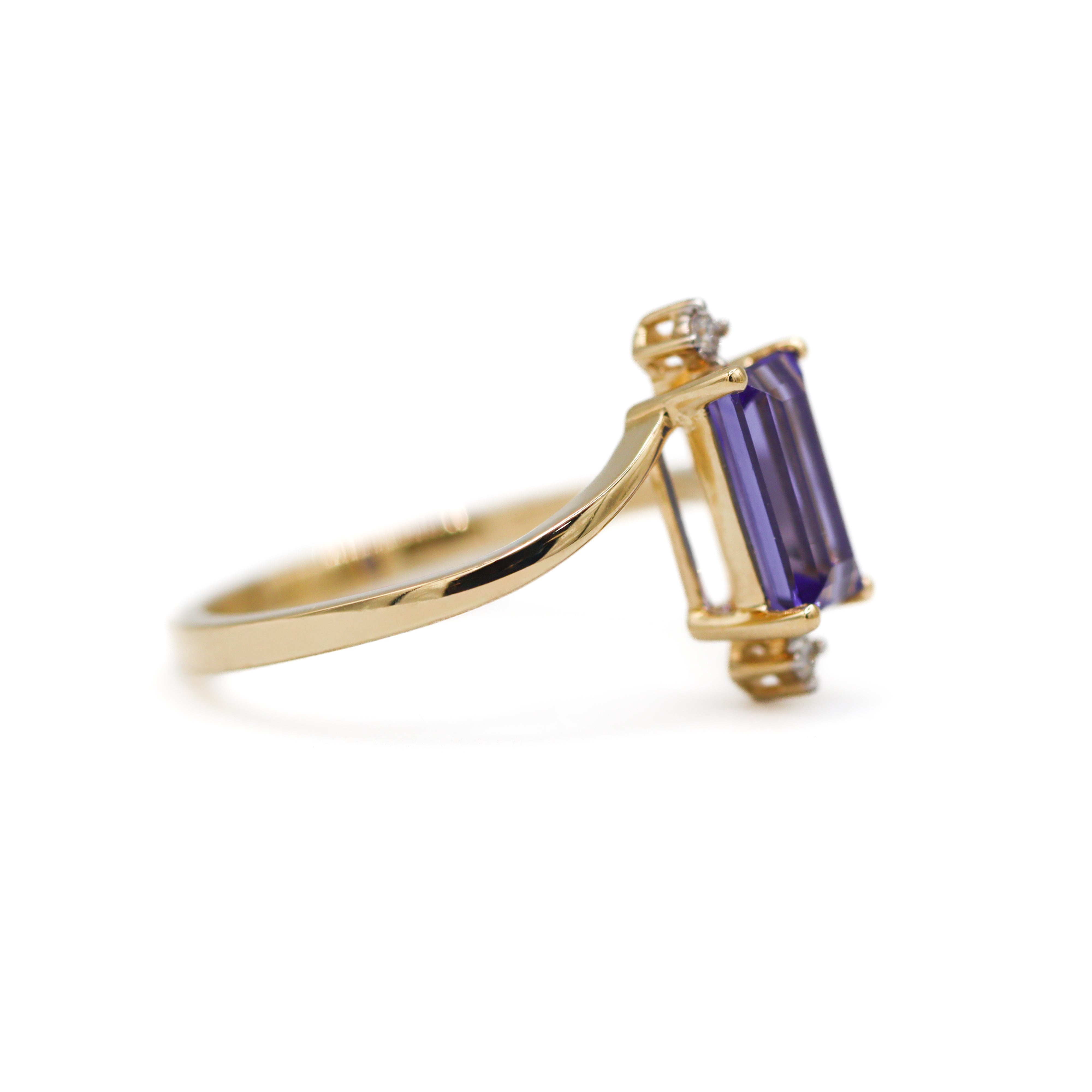 14K Yellow Gold 1.35CT. Step-Cut Tanzanite & 0.04CTW. Diamond Accented Ring