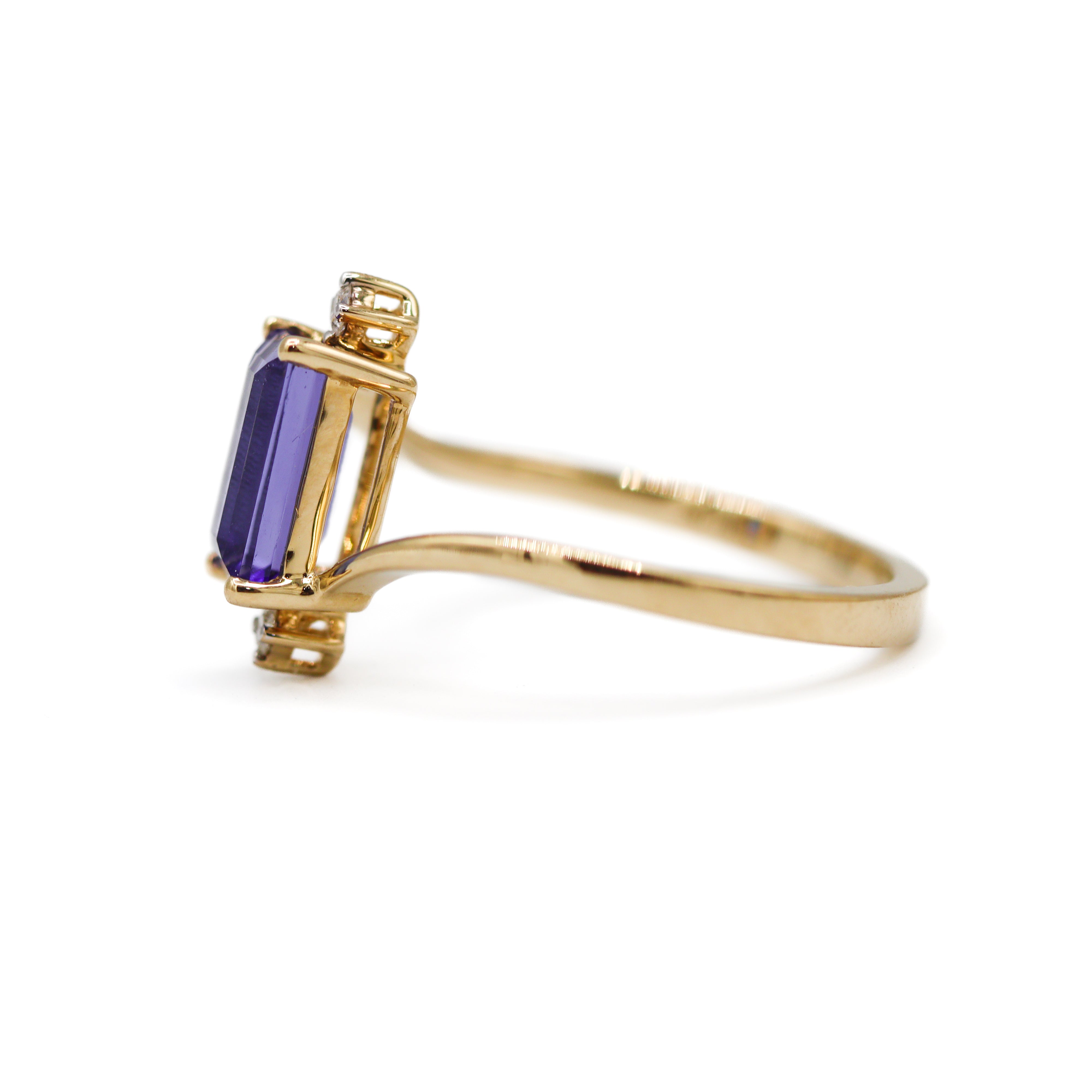 14K Yellow Gold 1.35CT. Step-Cut Tanzanite & 0.04CTW. Diamond Accented Ring