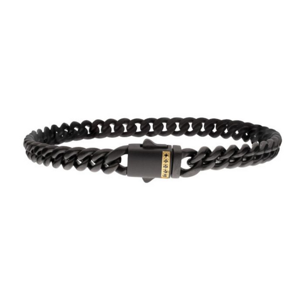 INOX Black-Plated Stainless Steel 8" Miami Cuban Bracelet with Sapphire CZ Accented Clasp