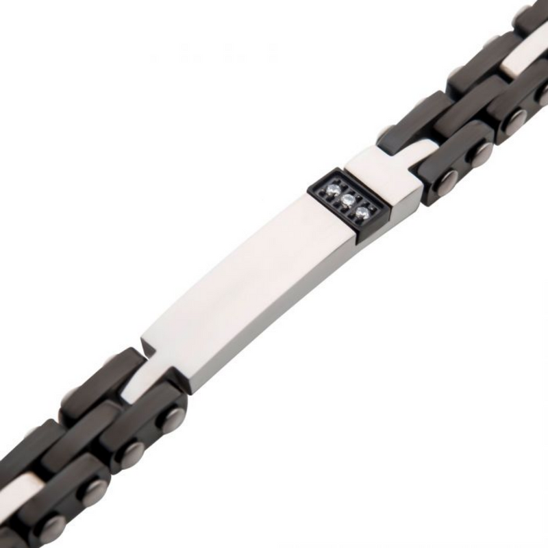 INOX Two Tone Stainless Steel Trim Tennis Bracelet with Lab-Grown Diamond Accent
