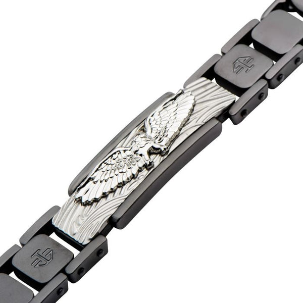 INOX Black-Plated Gun Metal & Stainless Steel Eagle Link Bracelet