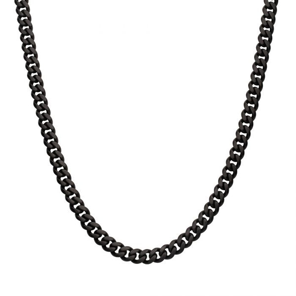 INOX Black-Plated Stainless Steel 24" Miami Cuban Chain with Sapphire CZ Accented Clasp