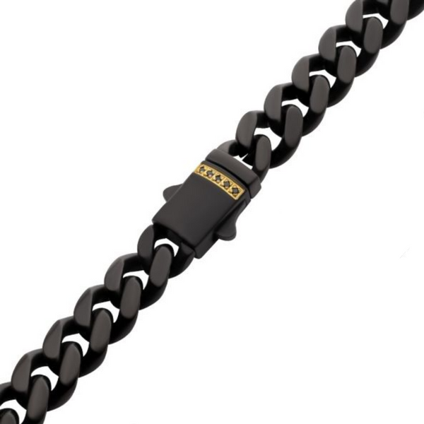INOX Black-Plated Stainless Steel 24" Miami Cuban Chain with Sapphire CZ Accented Clasp