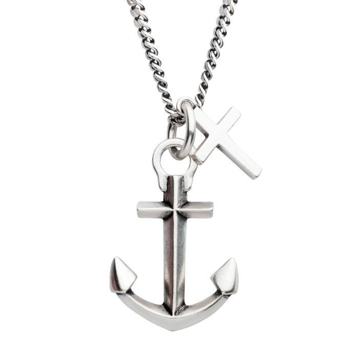 INOX Sterling Silver Cross & Anchor Necklace