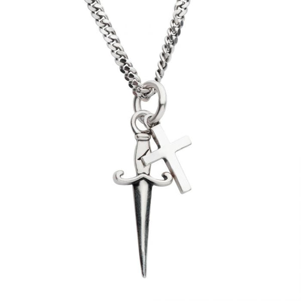 INOX Sterling Silver Cross & Dagger Necklace