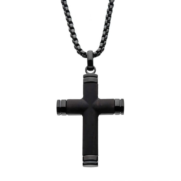 INOX Black-Plated Stainless Steel Ebony Wood Cross Pendant
