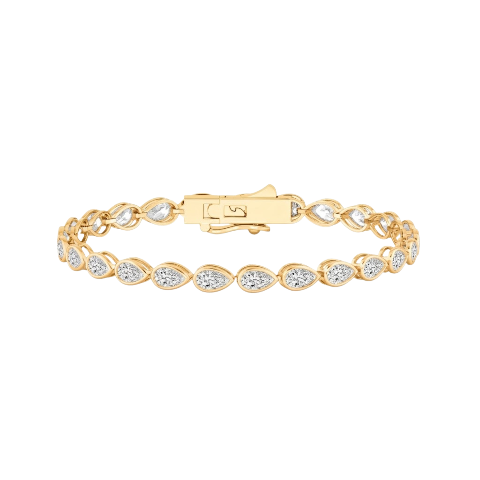 Gold bracelet with diamond accents on a white background