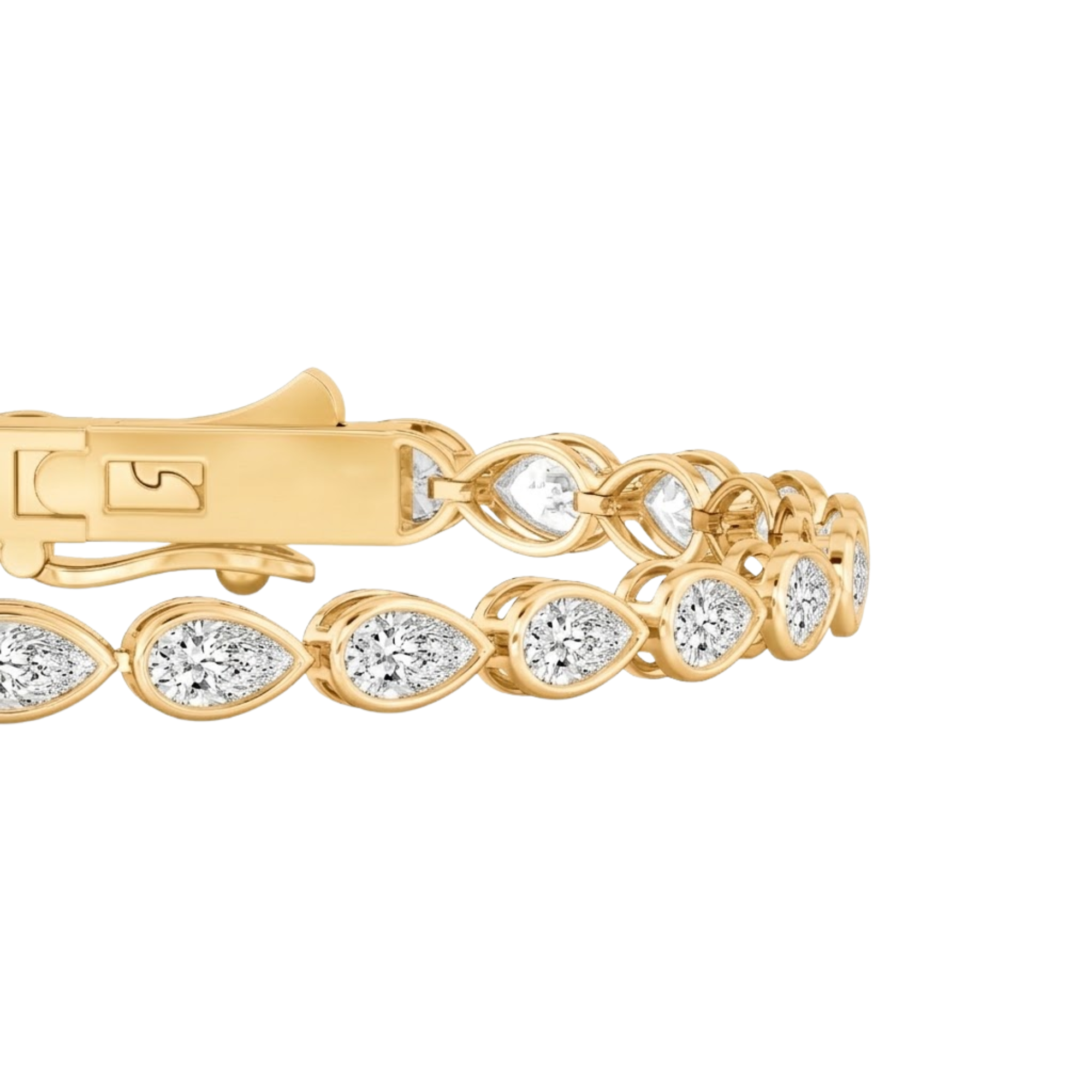 Gold bracelet with diamond accents on a white background